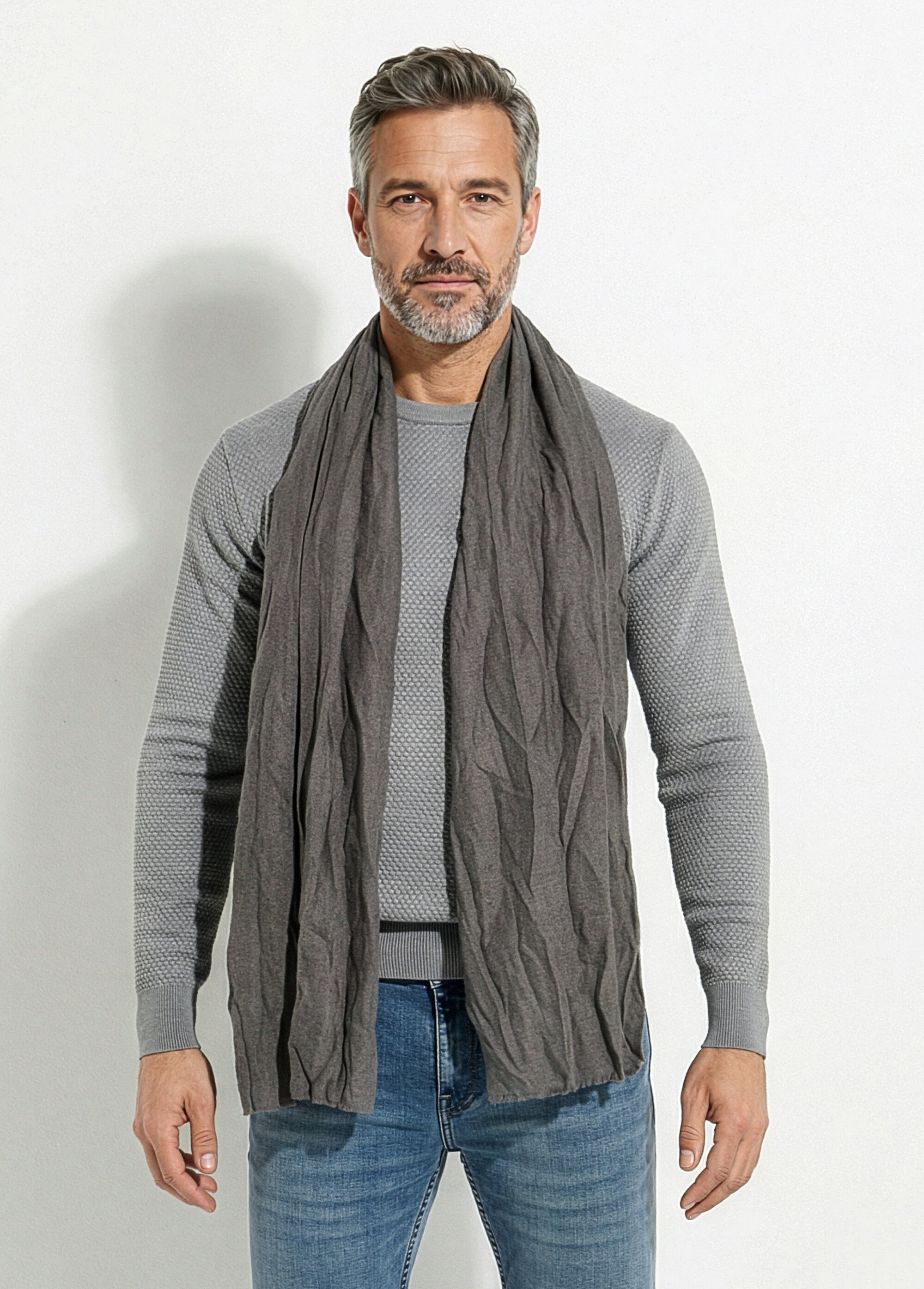 Foulard type chèche avec petites franges Homme Gris NES180SFMW2204 FA1