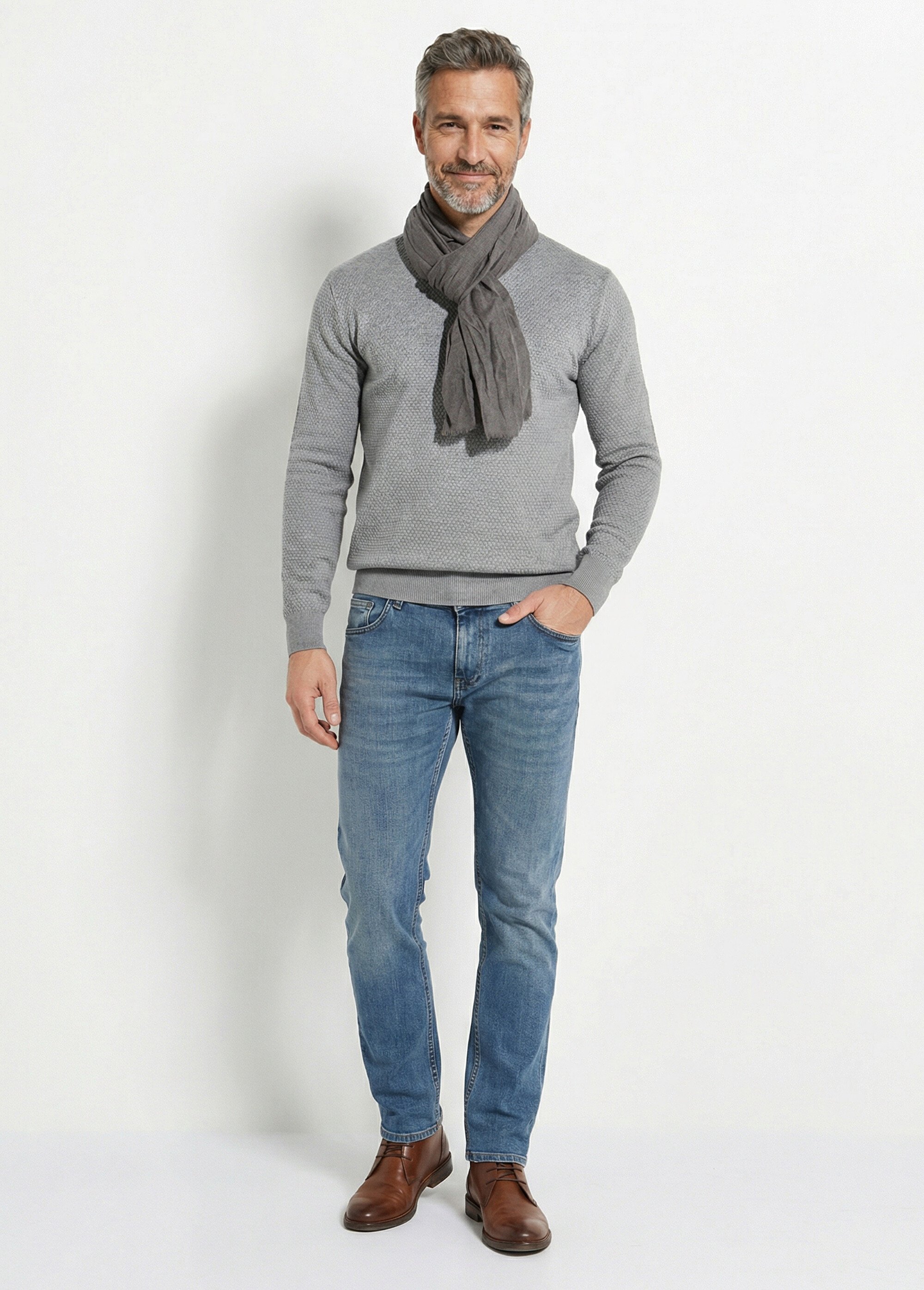 Foulard type chèche avec petites franges Homme Gris NES180SFMW2204 SF1
