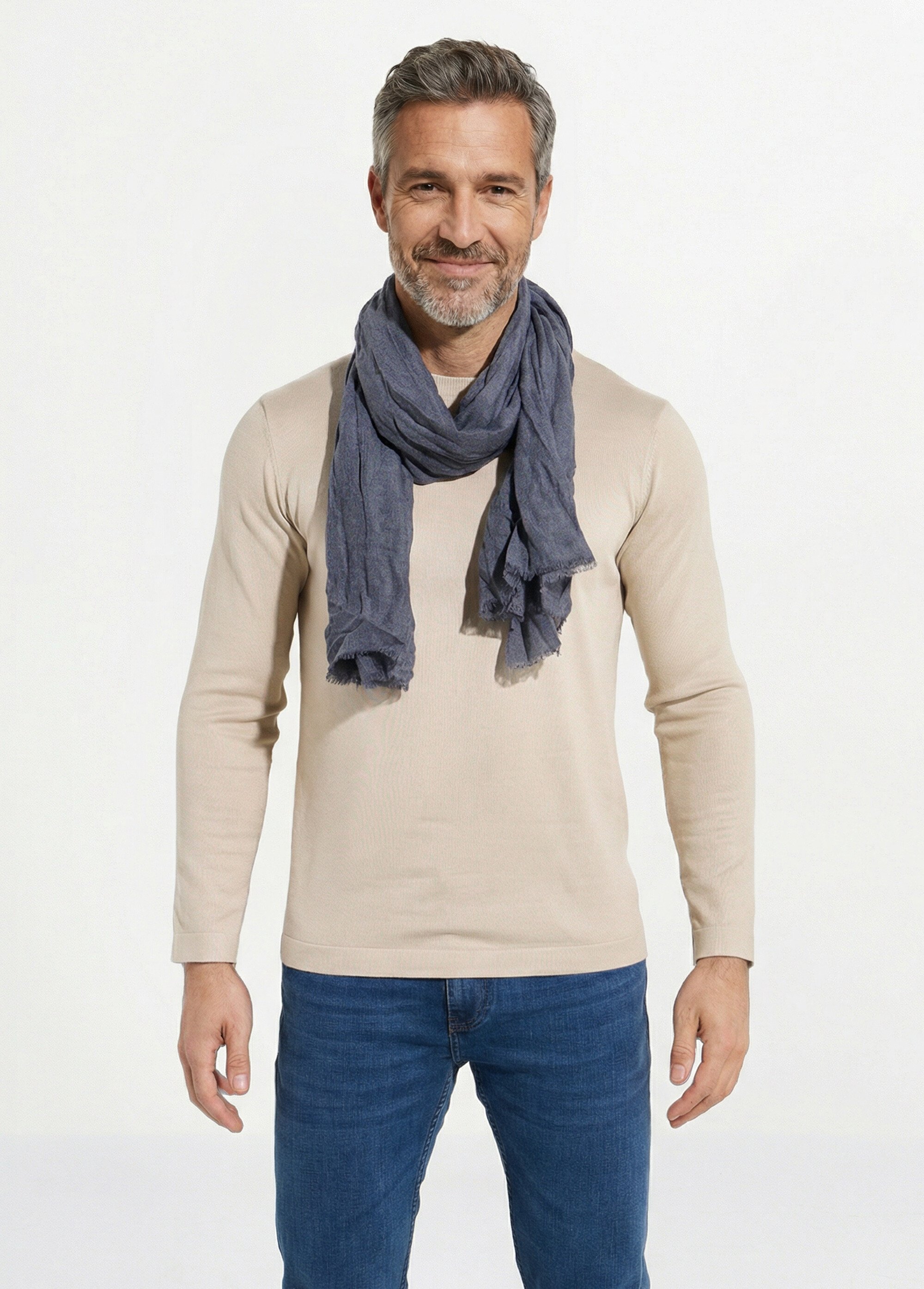 Foulard type chèche avec petites franges Homme Bleu NES180SFMW2204 FA1
