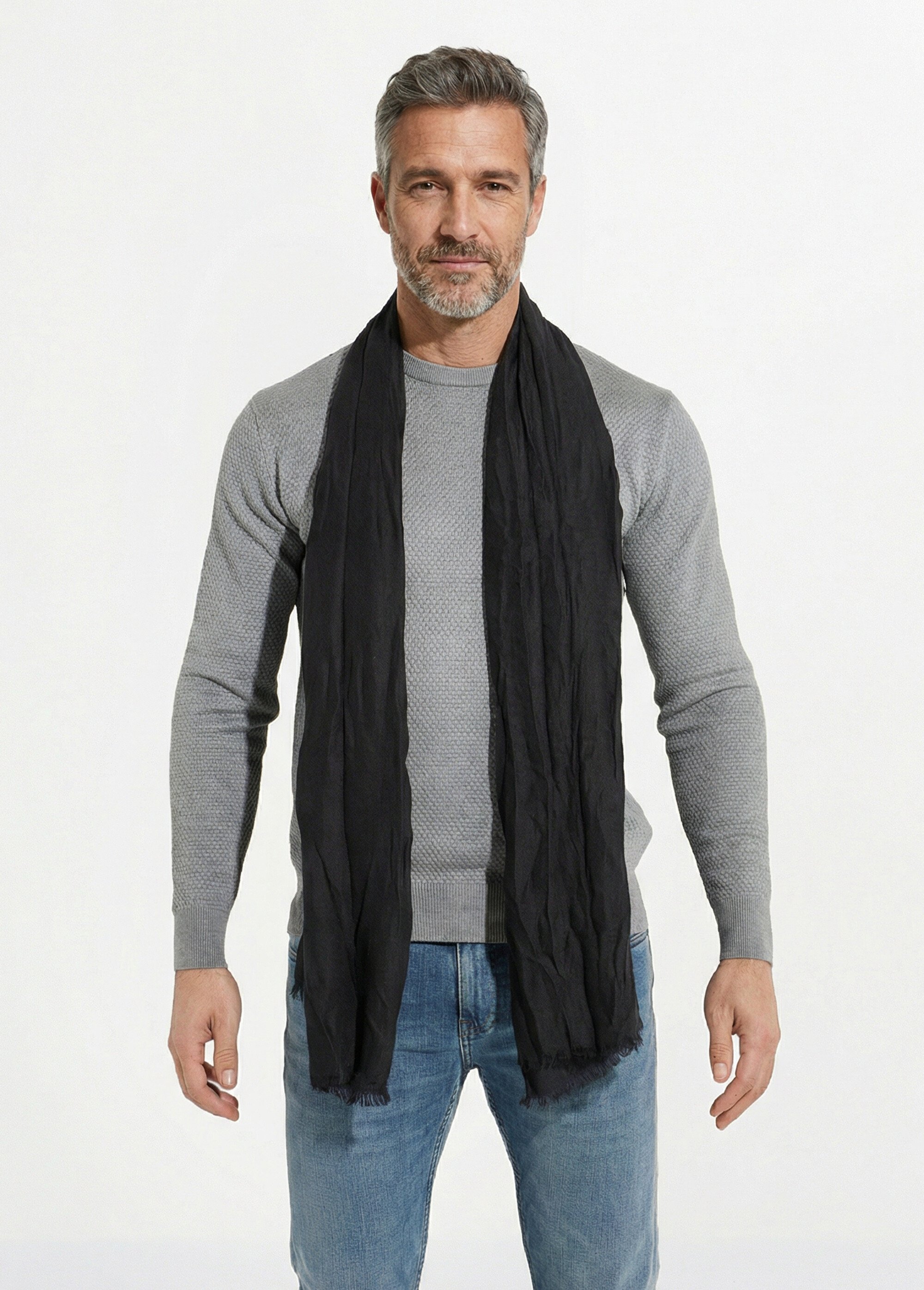 Foulard type chèche avec petites franges Homme Noir NES180SFMW2204 FA1