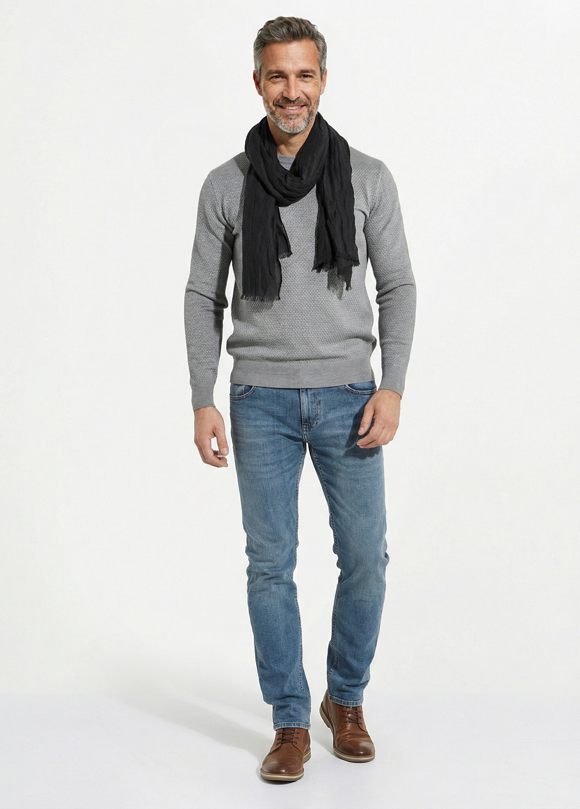 Foulard type chèche avec petites franges Homme Noir NES180SFMW2204 SF1