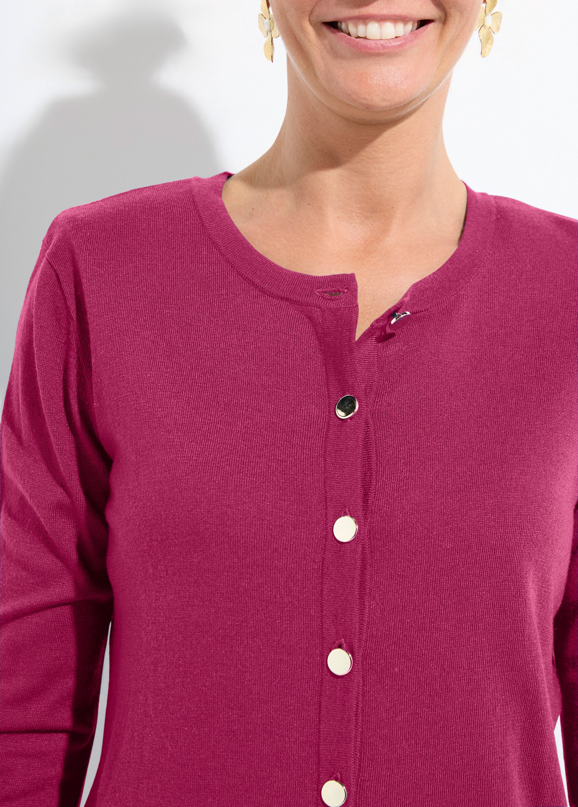 Gilet fin col rond boutonné jersey uni avec laine mérinos Femme Violet PALOMA DE1