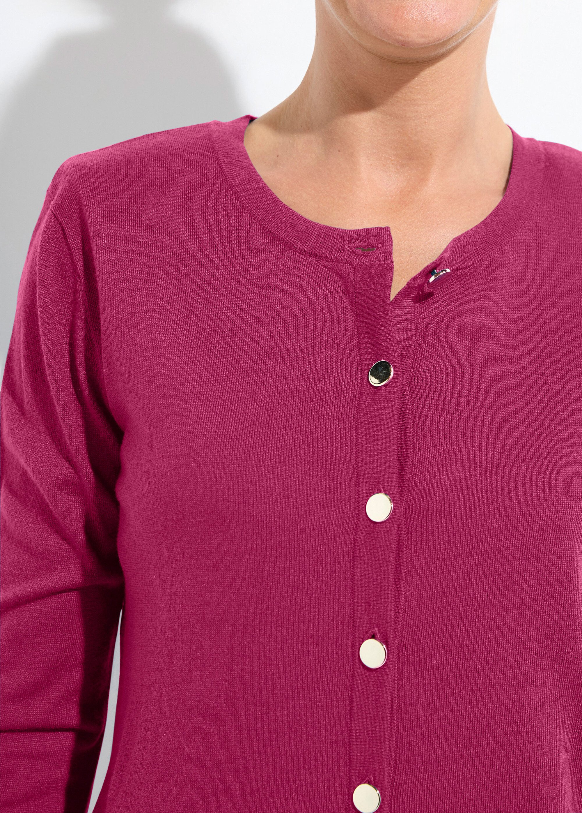 Gilet fin col rond boutonné jersey uni avec laine mérinos Femme Violet PALOMA DE1