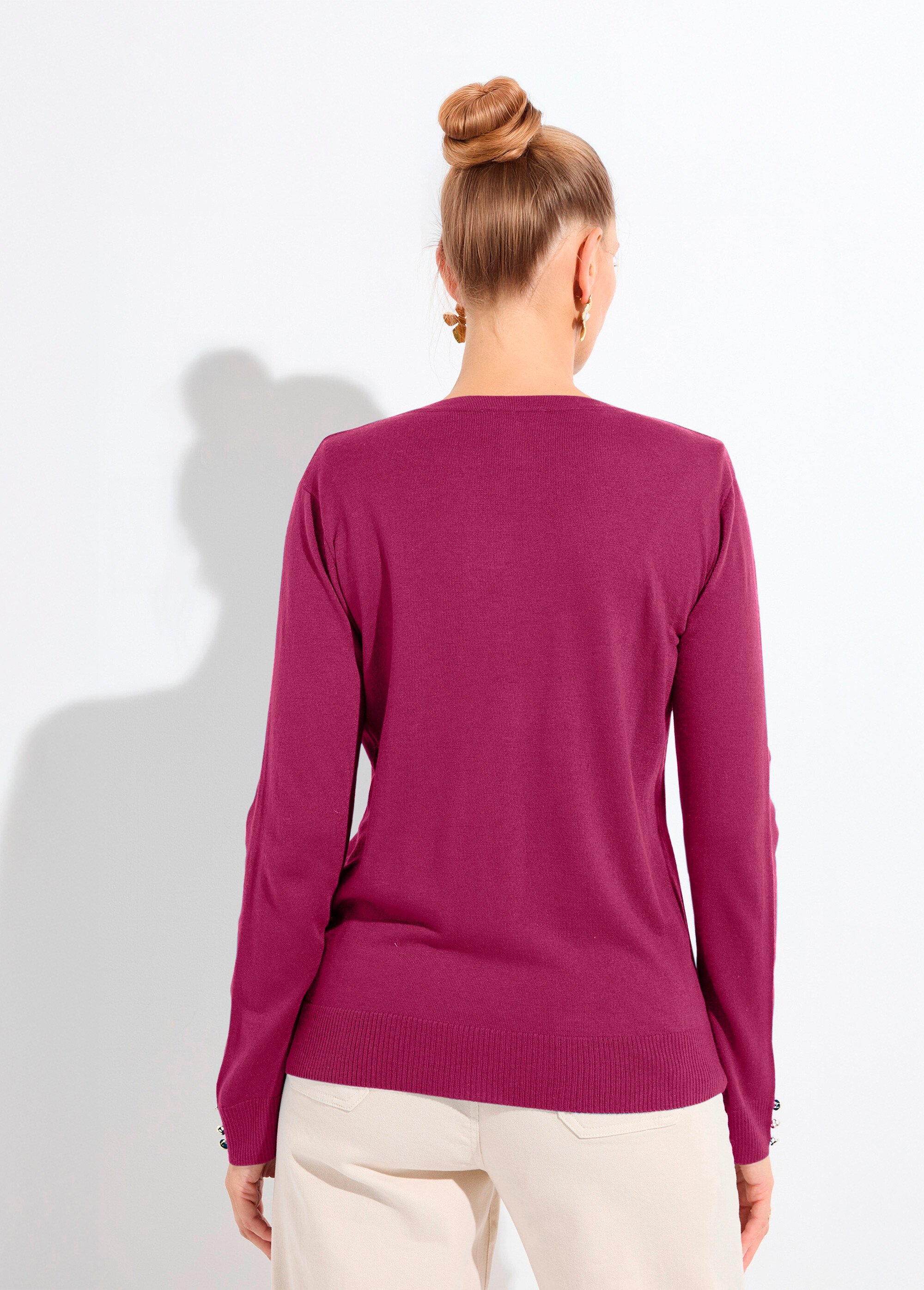 Gilet fin col rond boutonné jersey uni avec laine mérinos Femme Violet PALOMA DO1