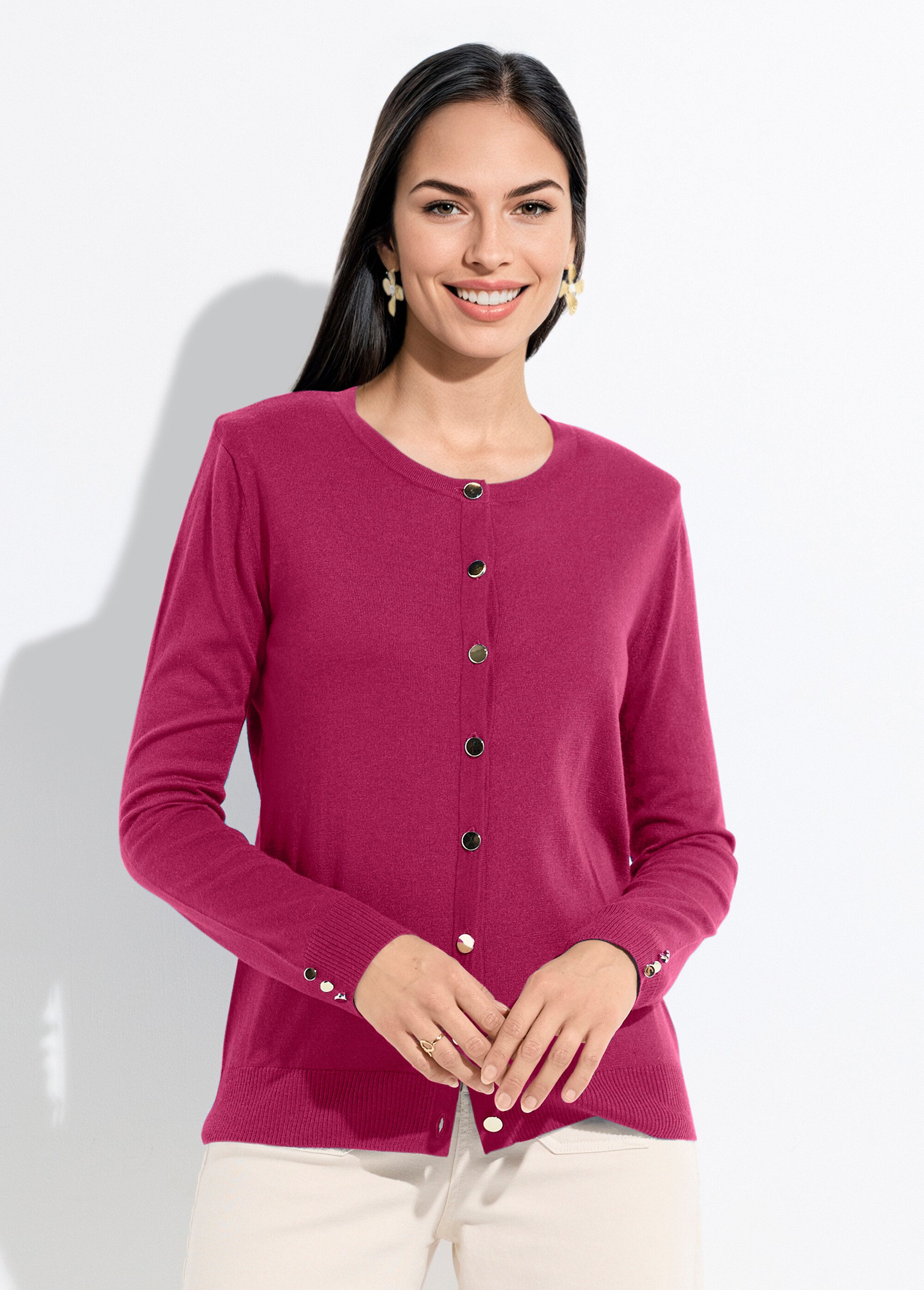 Gilet fin col rond boutonné jersey uni avec laine mérinos Femme Violet PALOMA FA1
