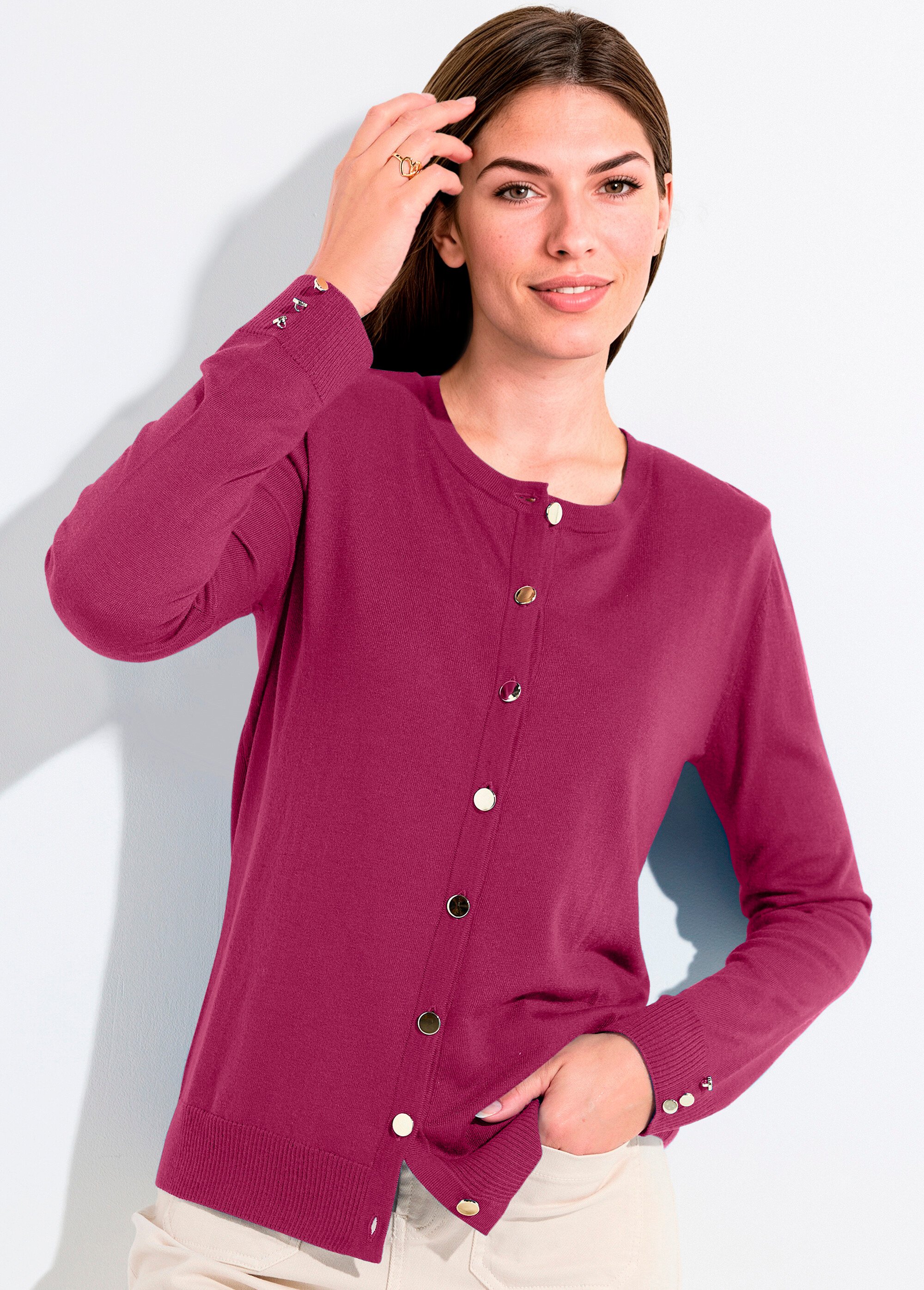Gilet fin col rond boutonné jersey uni avec laine mérinos Femme Violet PALOMA MV1