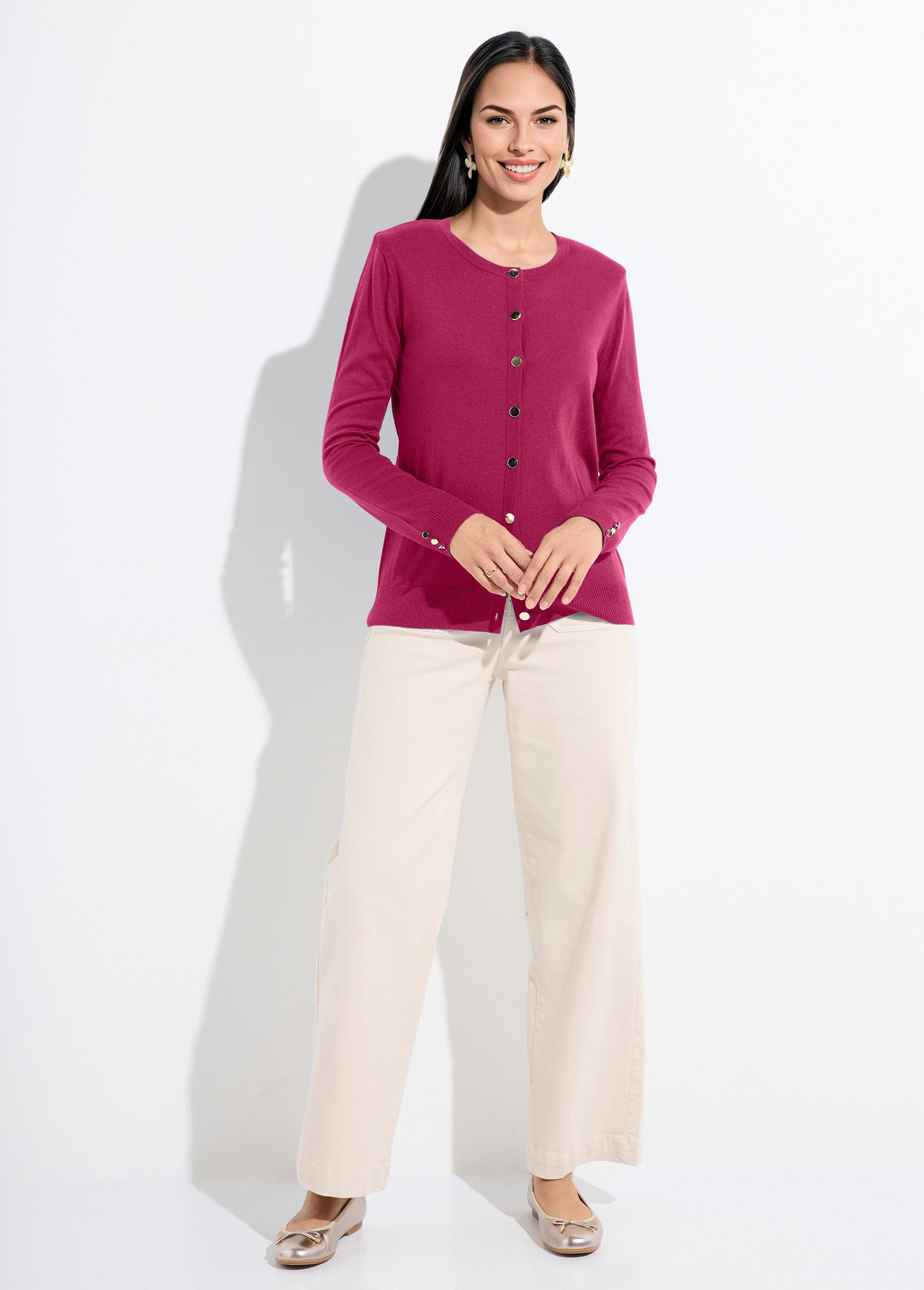 Gilet fin col rond boutonné jersey uni avec laine mérinos Femme Violet PALOMA SF1