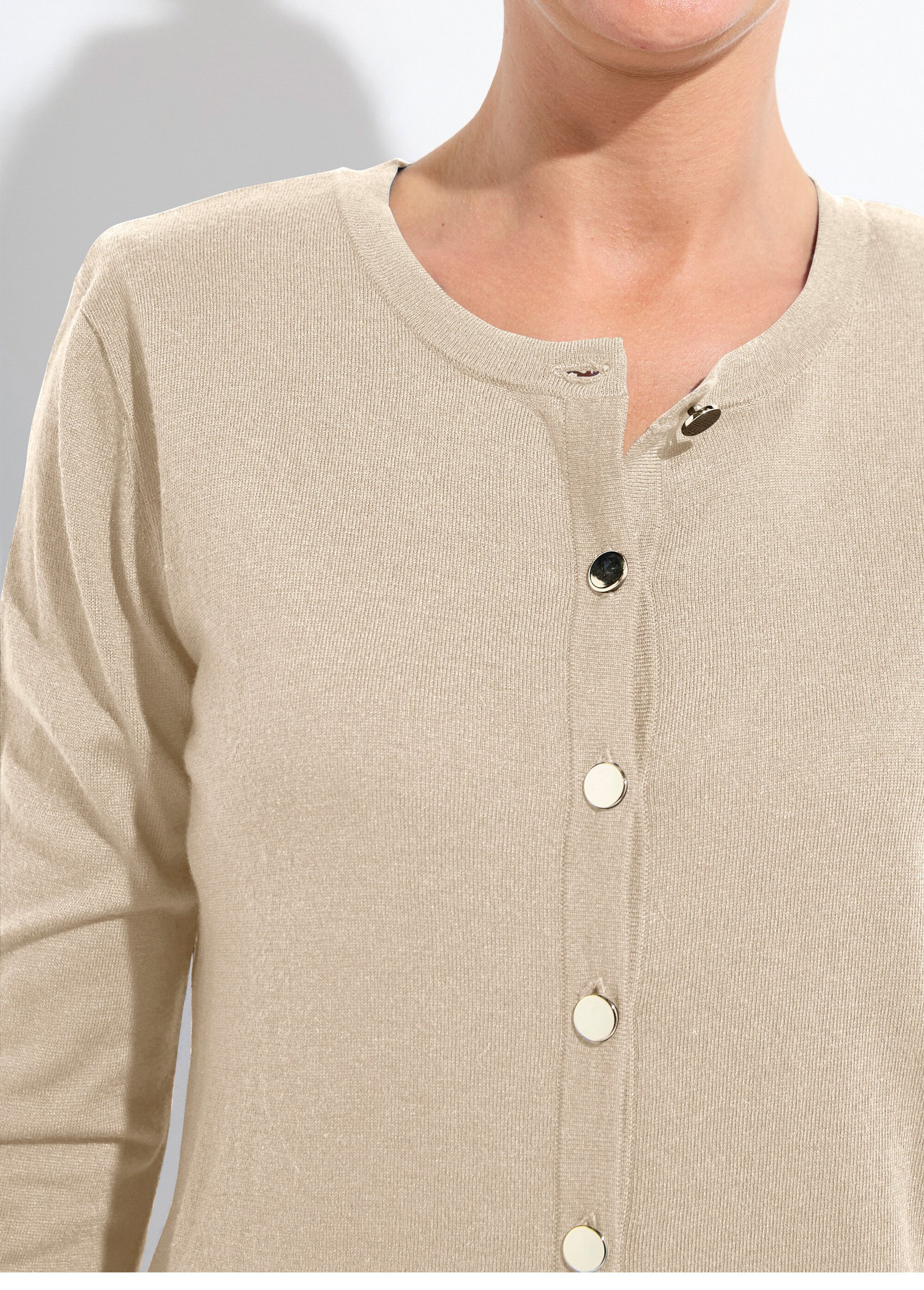 Gilet fin col rond boutonné jersey uni avec laine mérinos Femme Beige PALOMA DE1