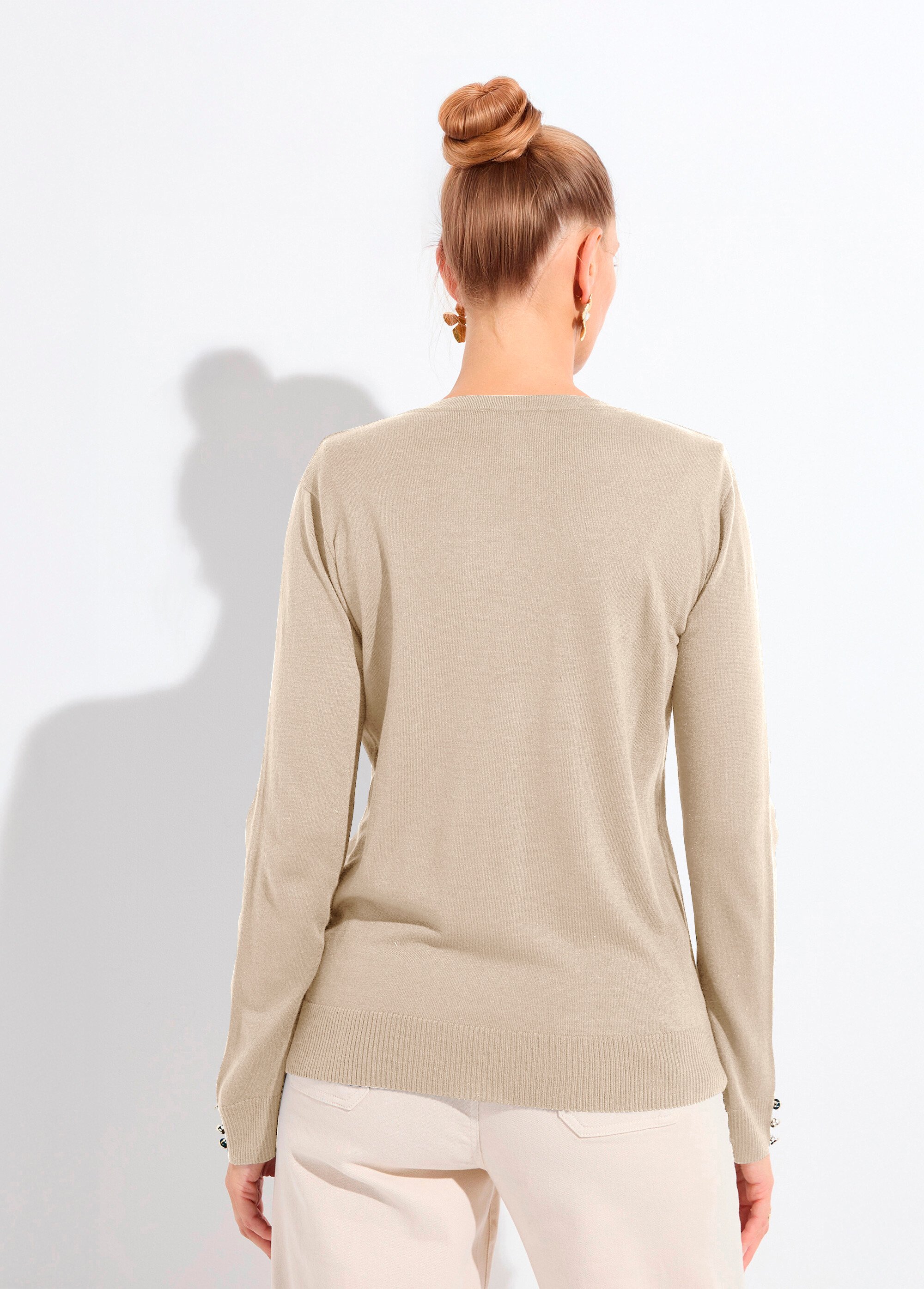 Gilet fin col rond boutonné jersey uni avec laine mérinos Femme Beige PALOMA DO1
