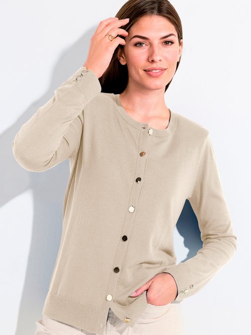 Gilet fin col rond boutonné jersey uni avec laine mérinos Femme Beige PALOMA MV1