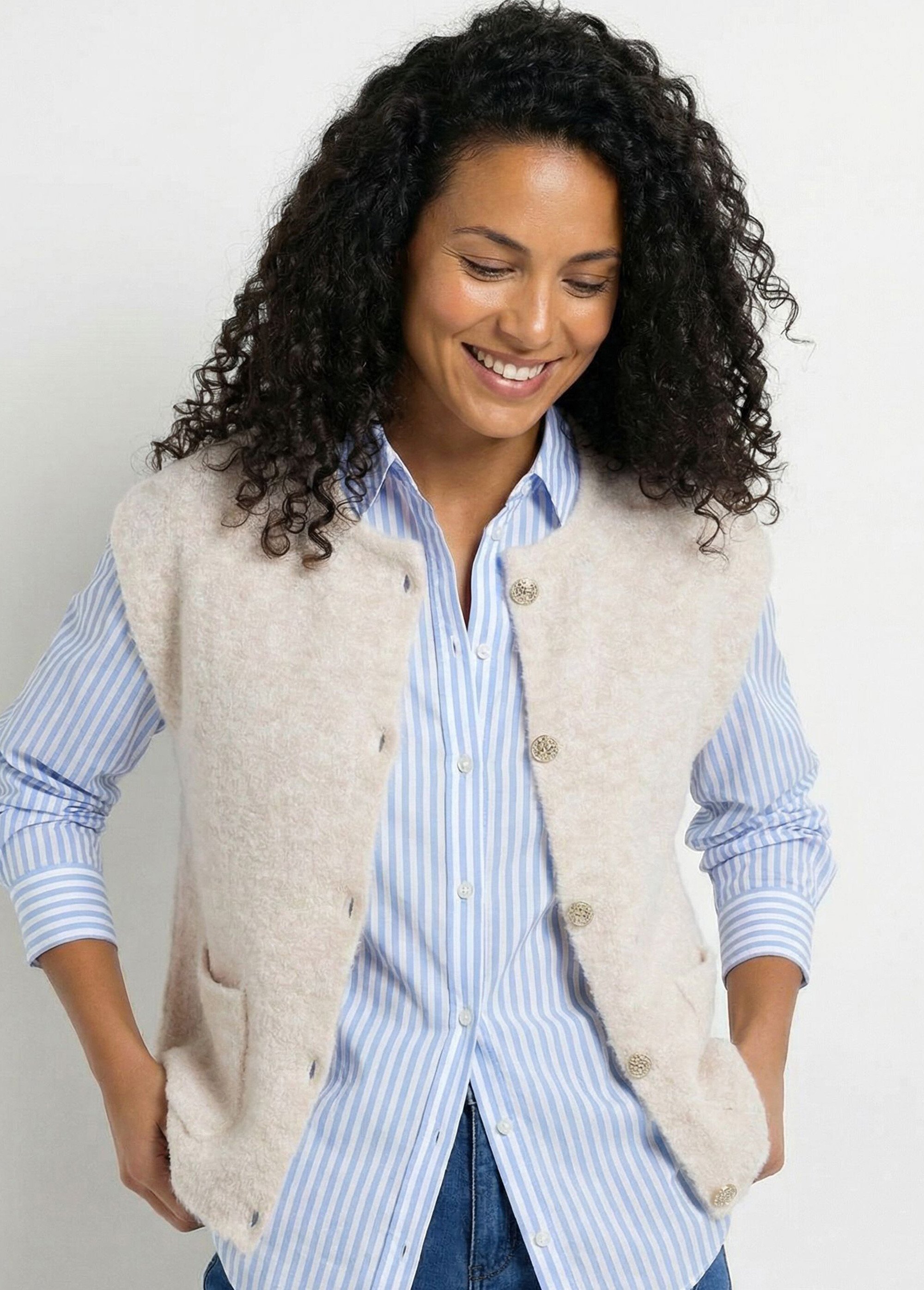 Gilet sans manches boutons dorés maille bouclette Femme Beige MARCUS MV1