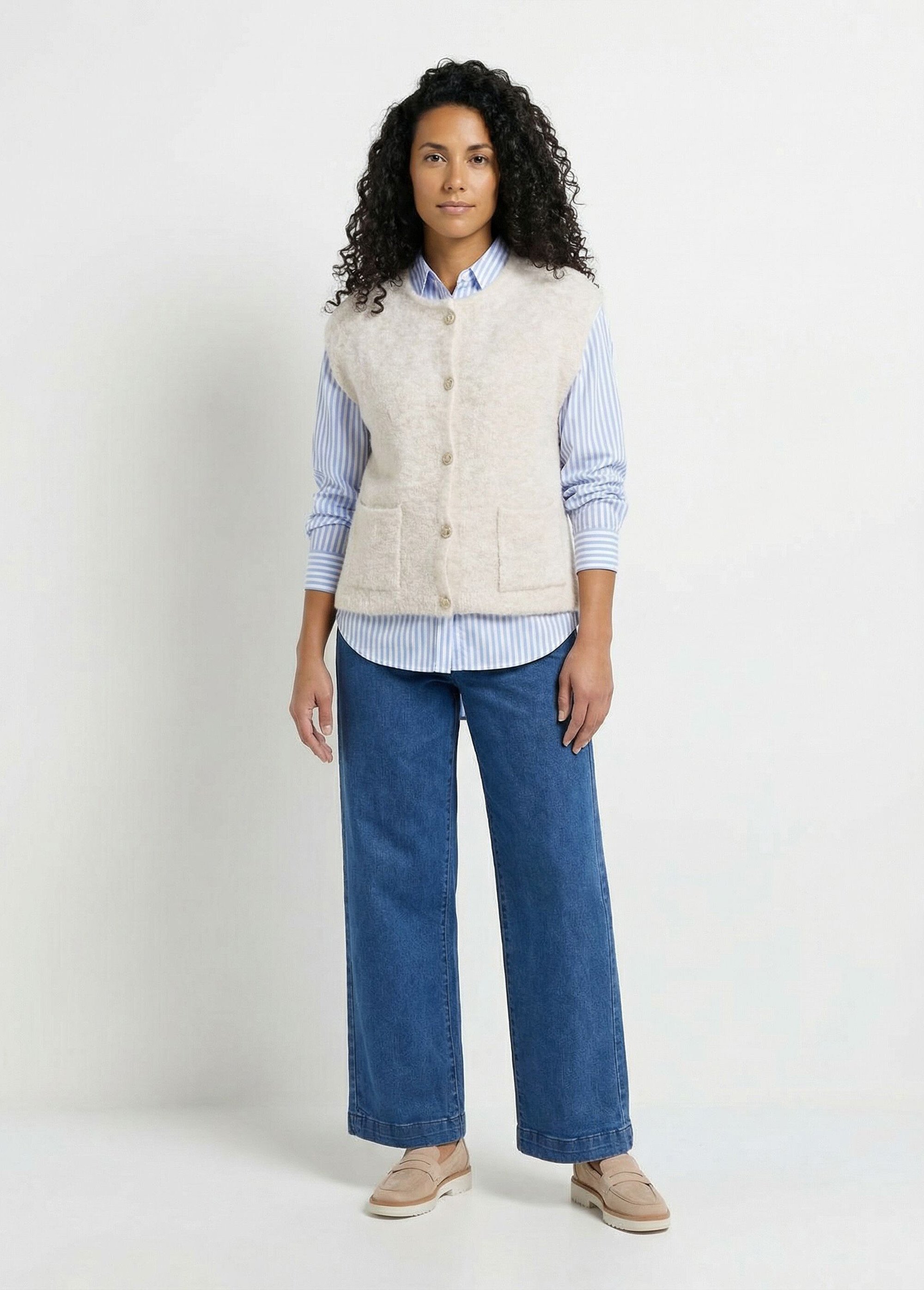 Gilet sans manches boutons dorés maille bouclette Femme Beige MARCUS SF1