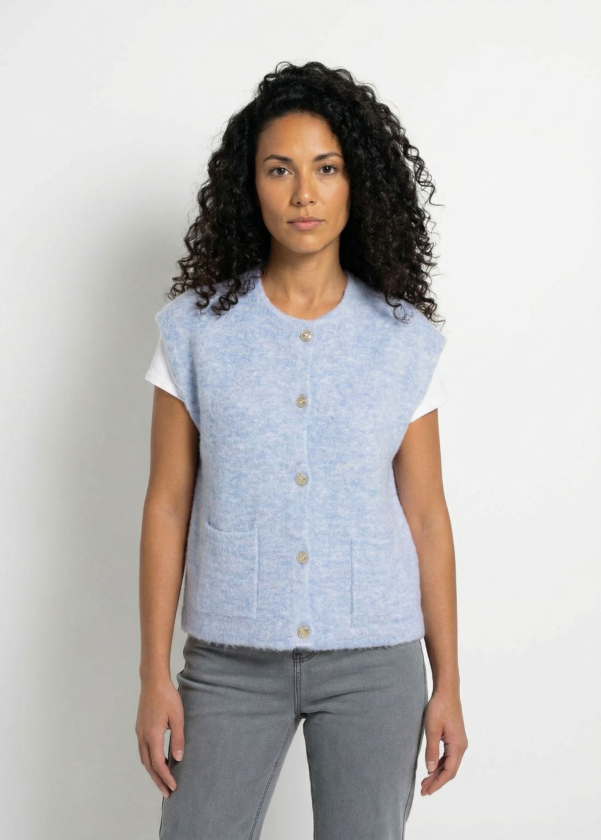 Gilet sans manches boutons dorés maille bouclette Femme Bleu MARCUS FA1