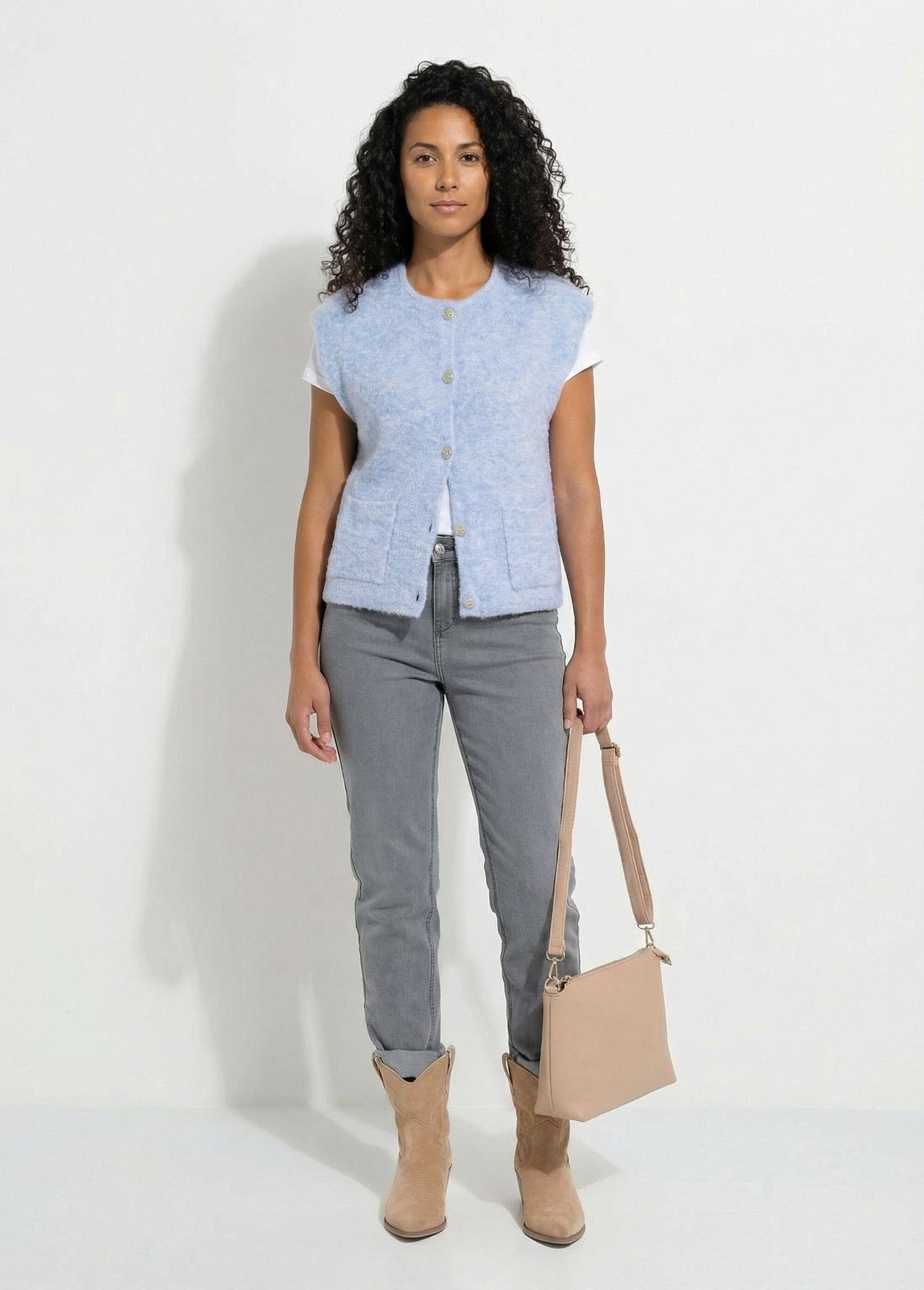 Gilet sans manches boutons dorés maille bouclette Femme Bleu MARCUS SF1