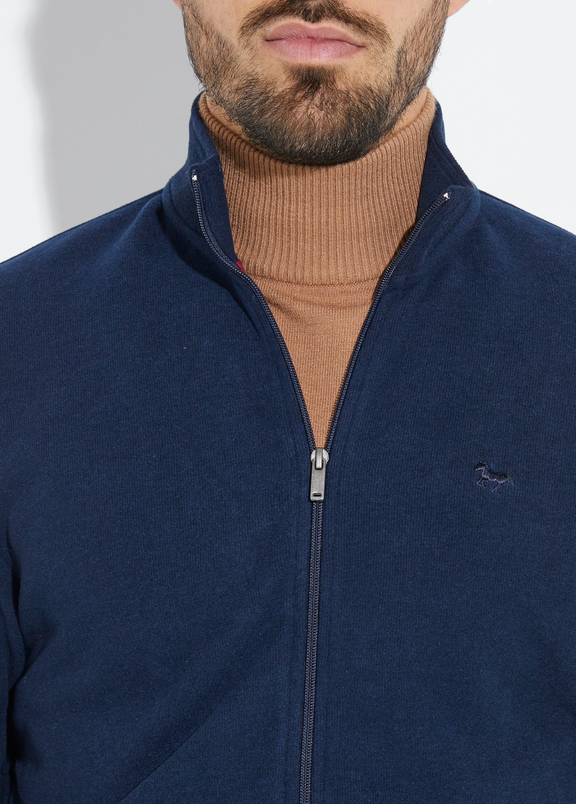 Gilet zippé doux en maille, col montant Homme Bleu STI19800 DE1