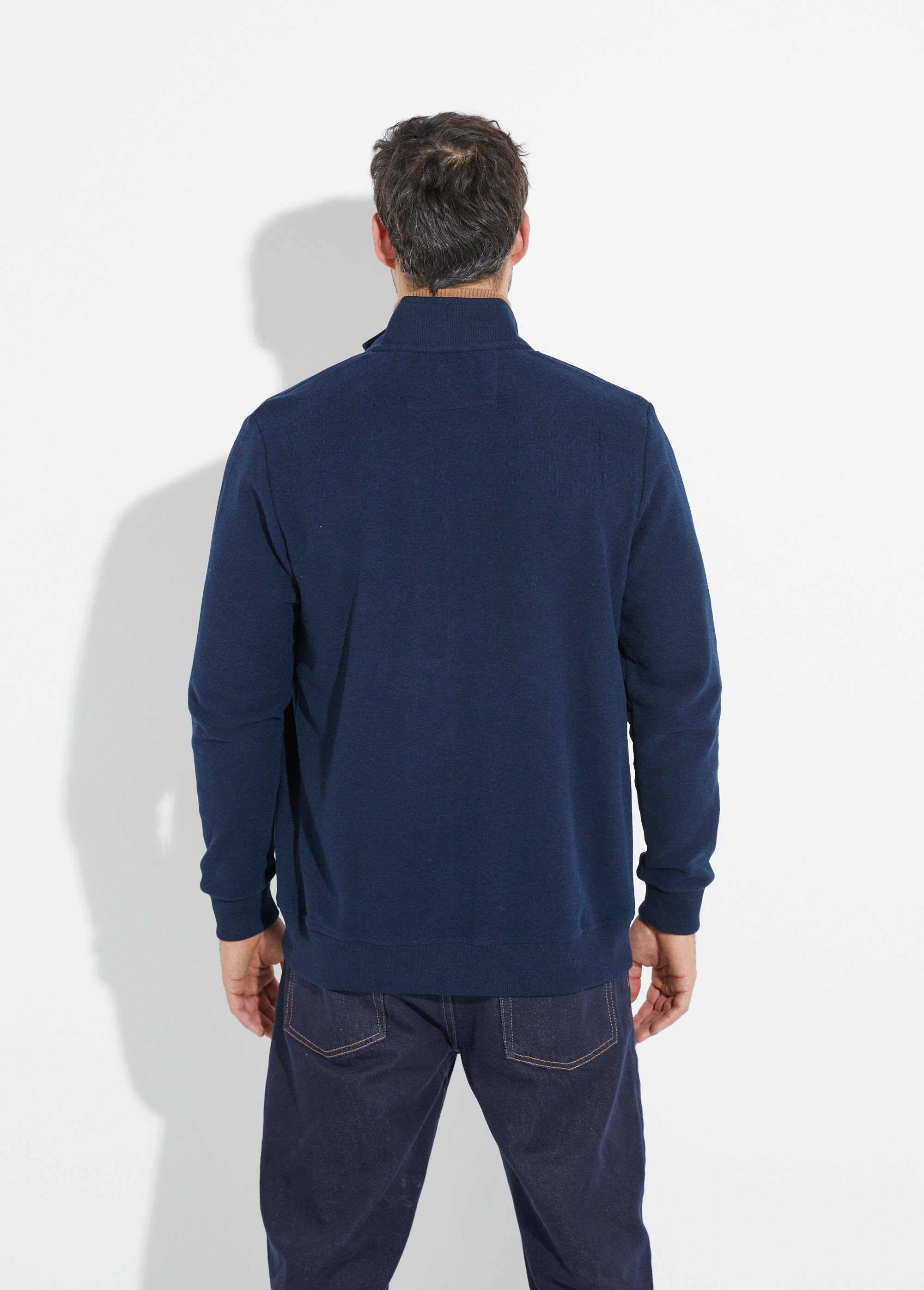 Gilet zippé doux en maille, col montant Homme Bleu STI19800 DO1