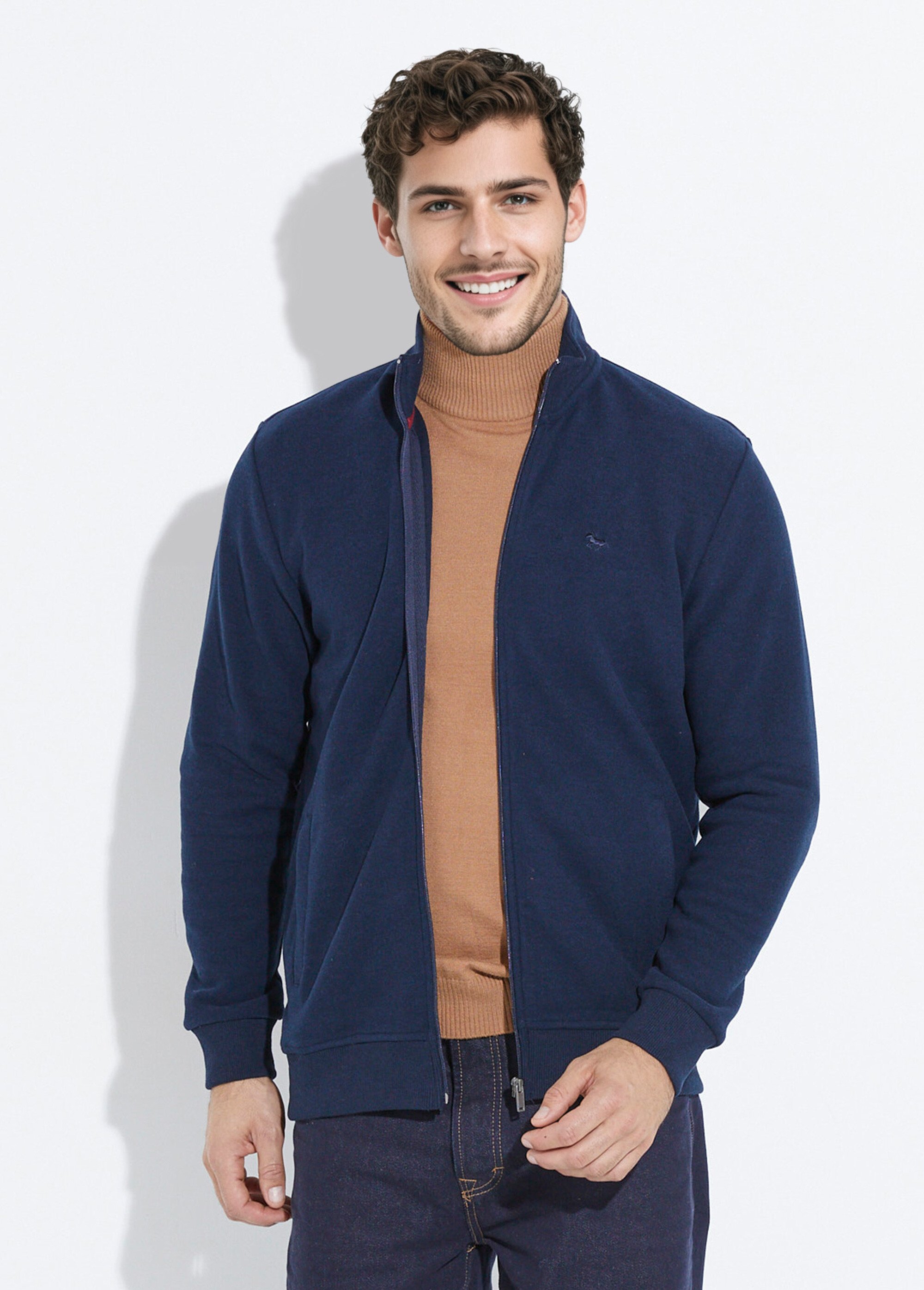 Gilet zippé doux en maille, col montant Homme Bleu STI19800 FA1