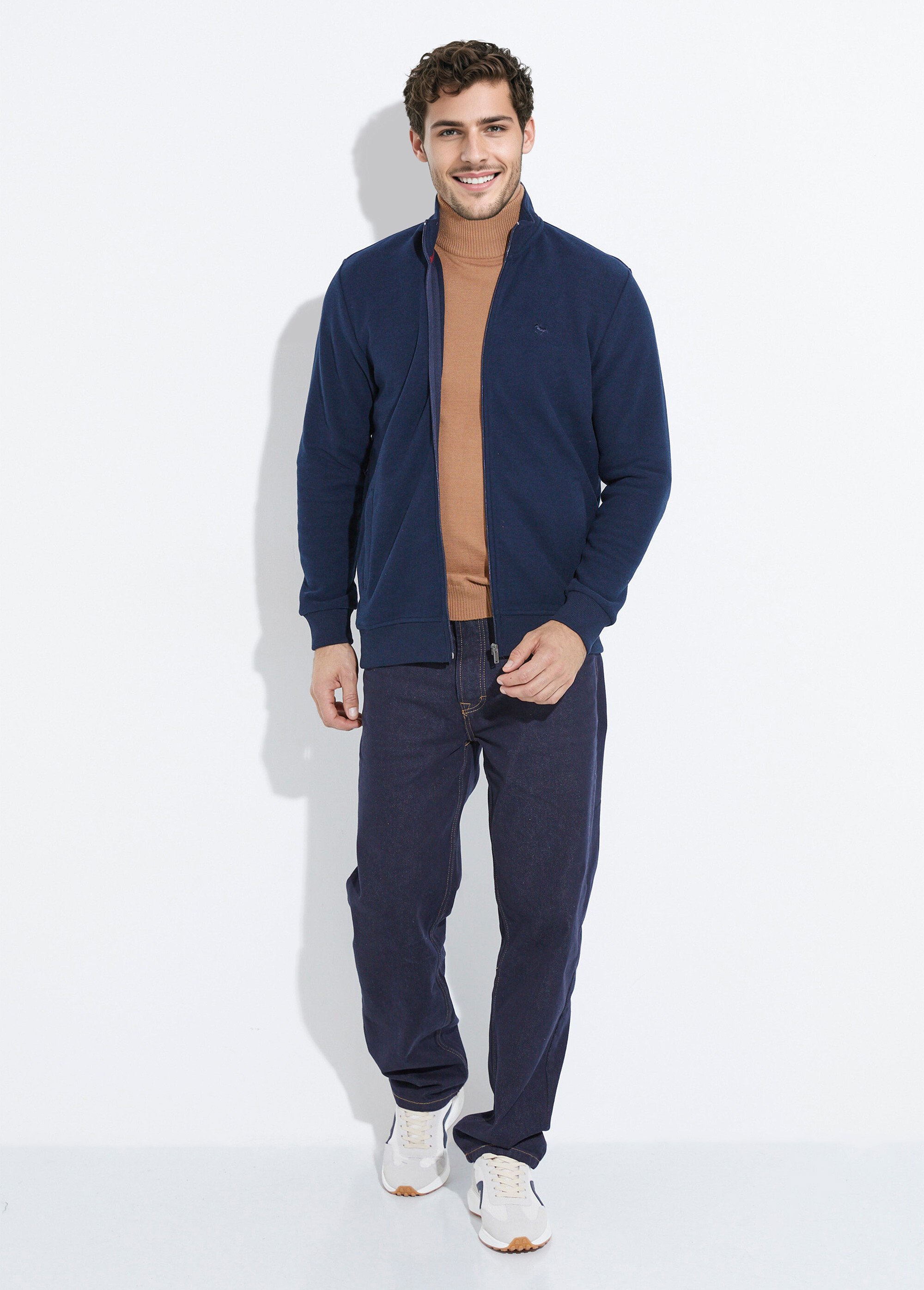 Gilet zippé doux en maille, col montant Homme Bleu STI19800 SF1