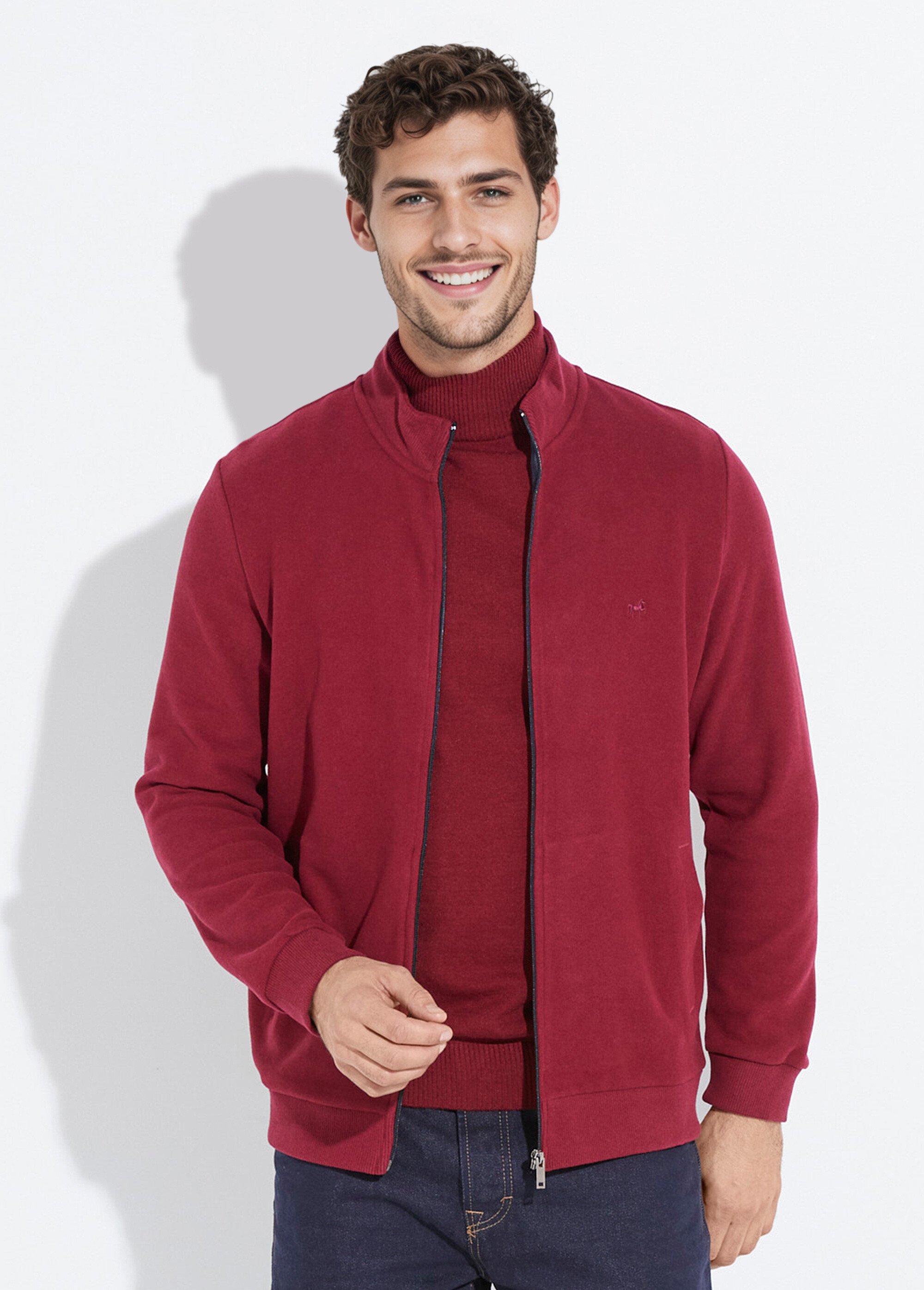 Gilet zippé doux en maille, col montant Homme Rouge STI19800 FA1