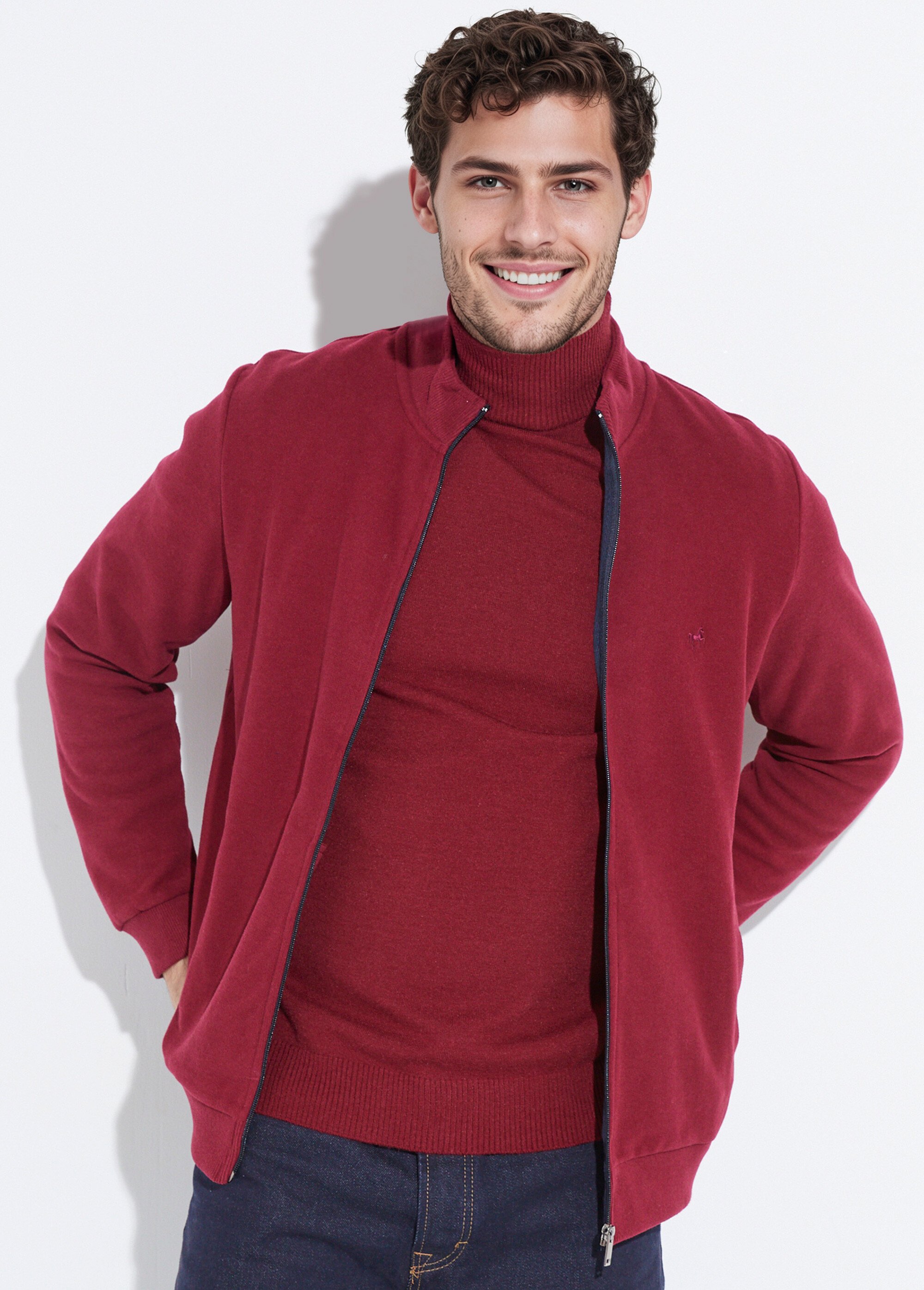 Gilet zippé doux en maille, col montant Homme Rouge STI19800 MV1