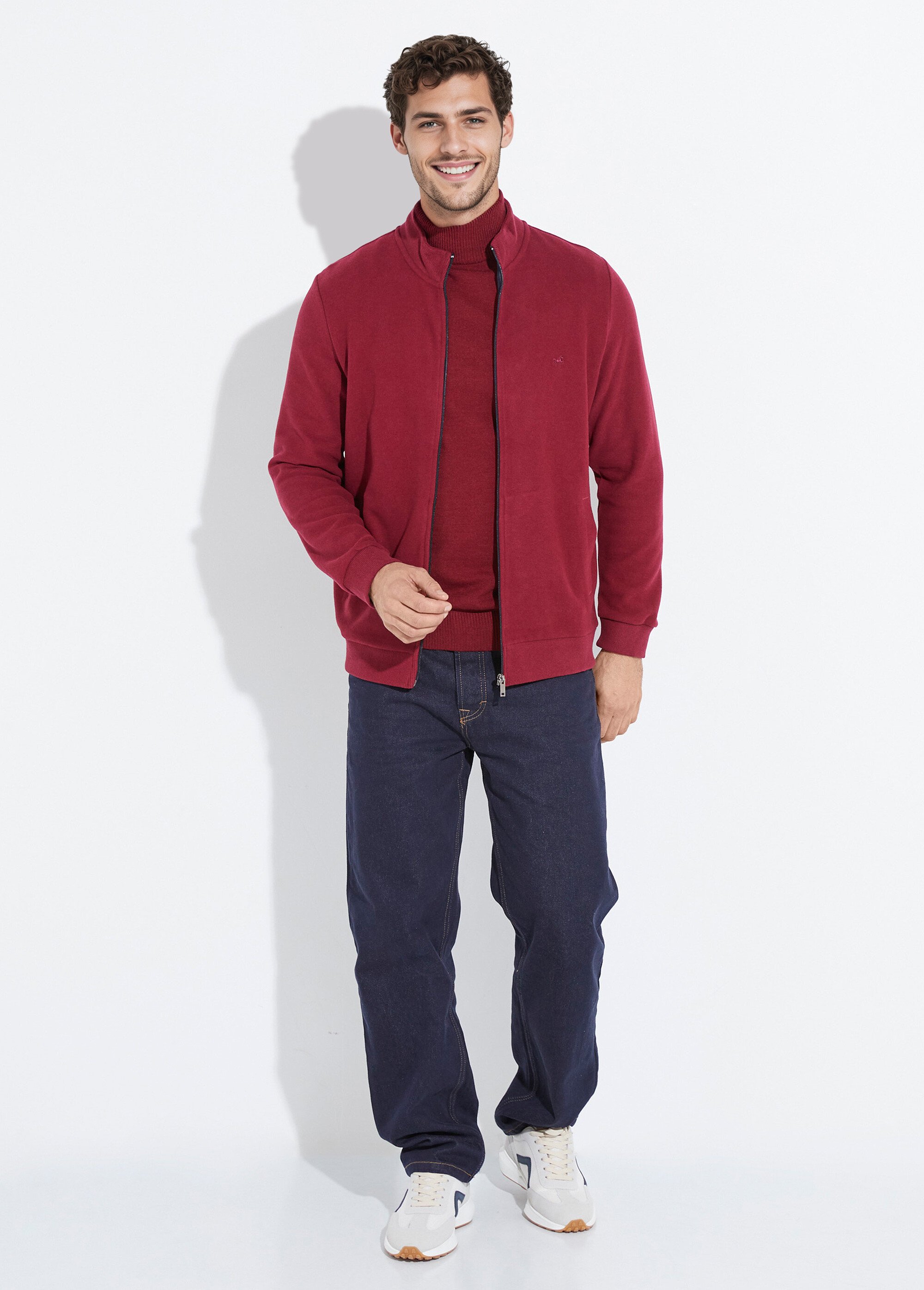 Gilet zippé doux en maille, col montant Homme Rouge STI19800 SF1