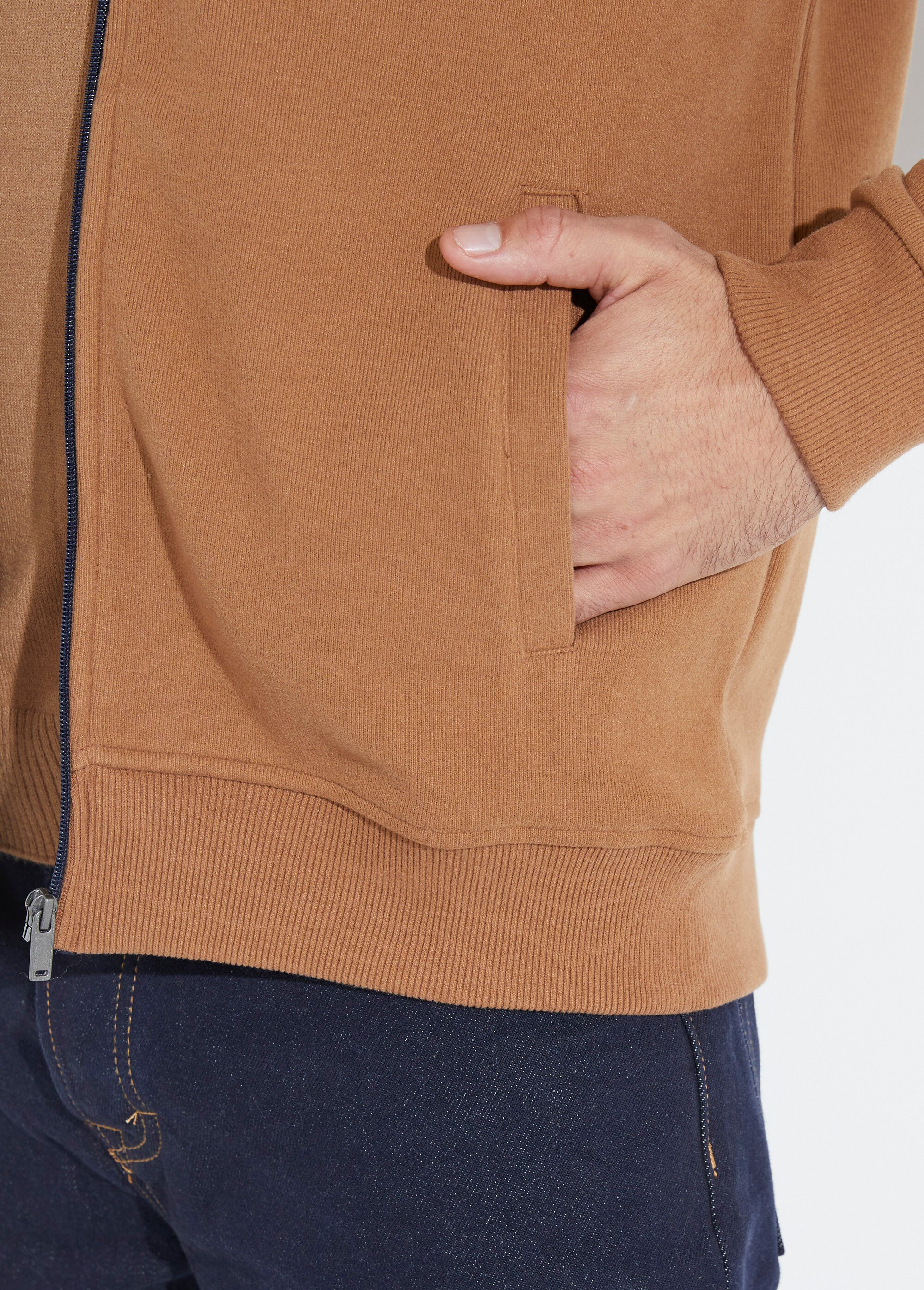 Gilet zippé doux en maille, col montant Homme Beige STI19800 DE2