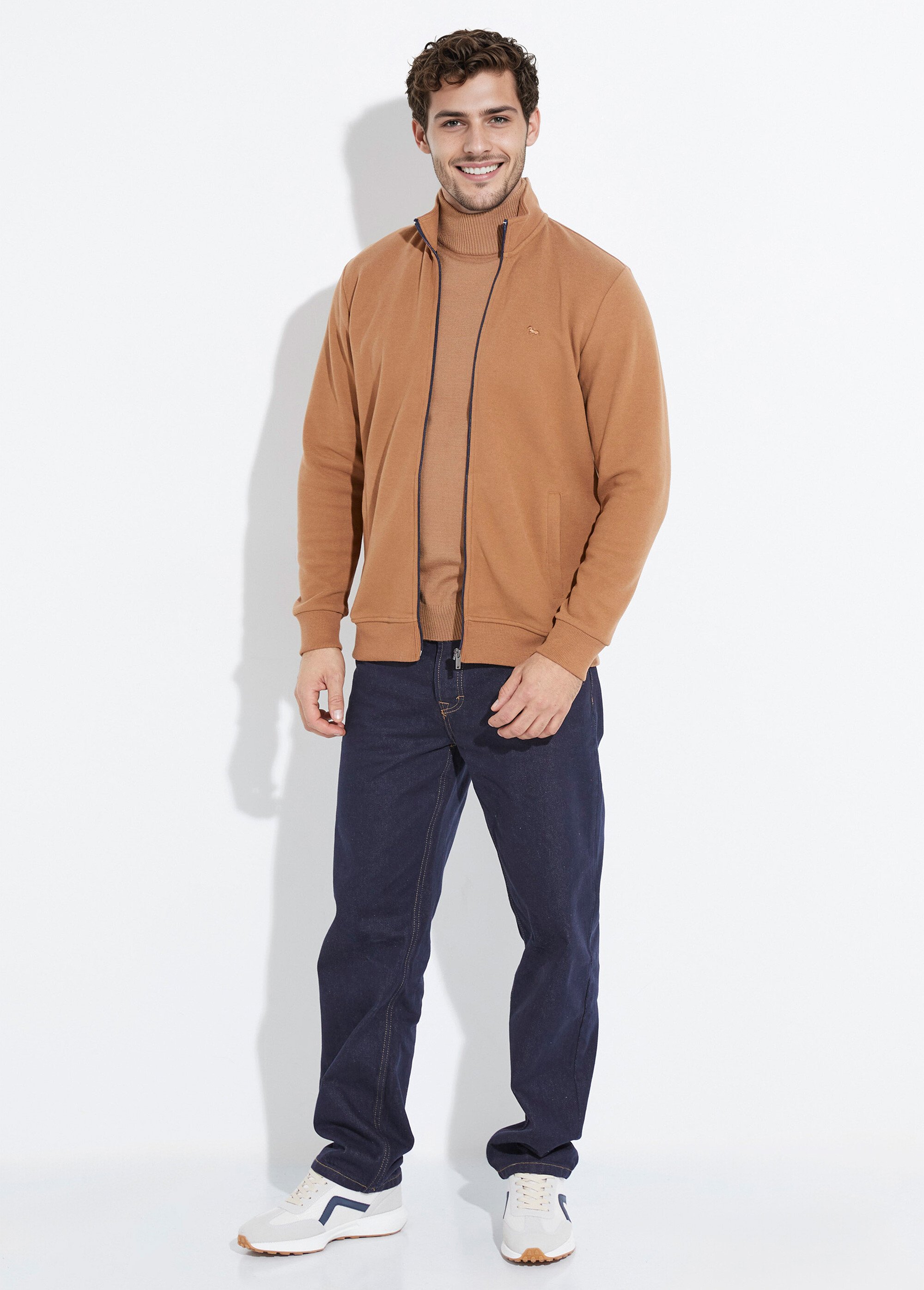 Gilet zippé doux en maille, col montant Homme Beige STI19800 SF1