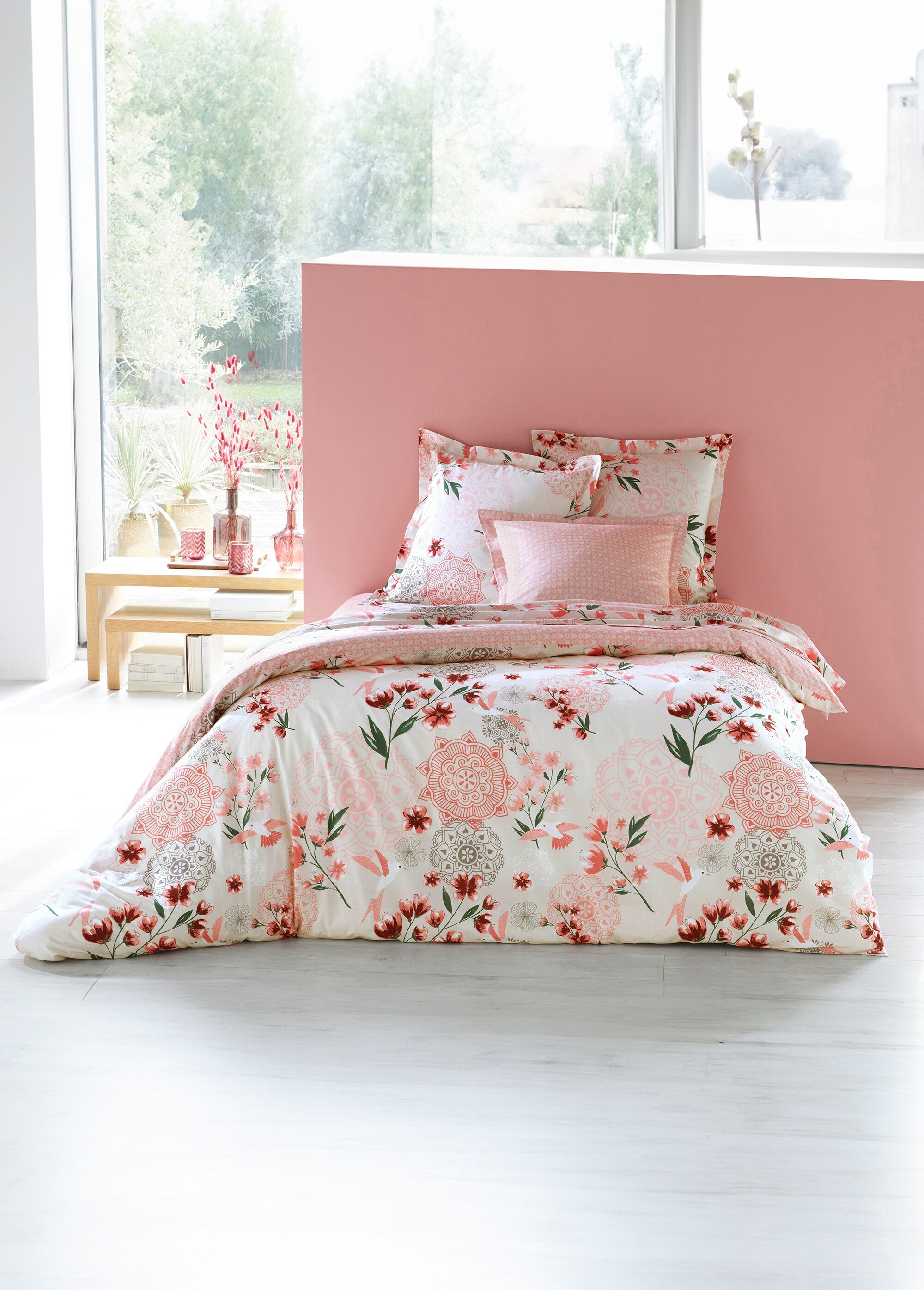 Housse de couette coton imprimé Rose RAVIVA-4 FA1