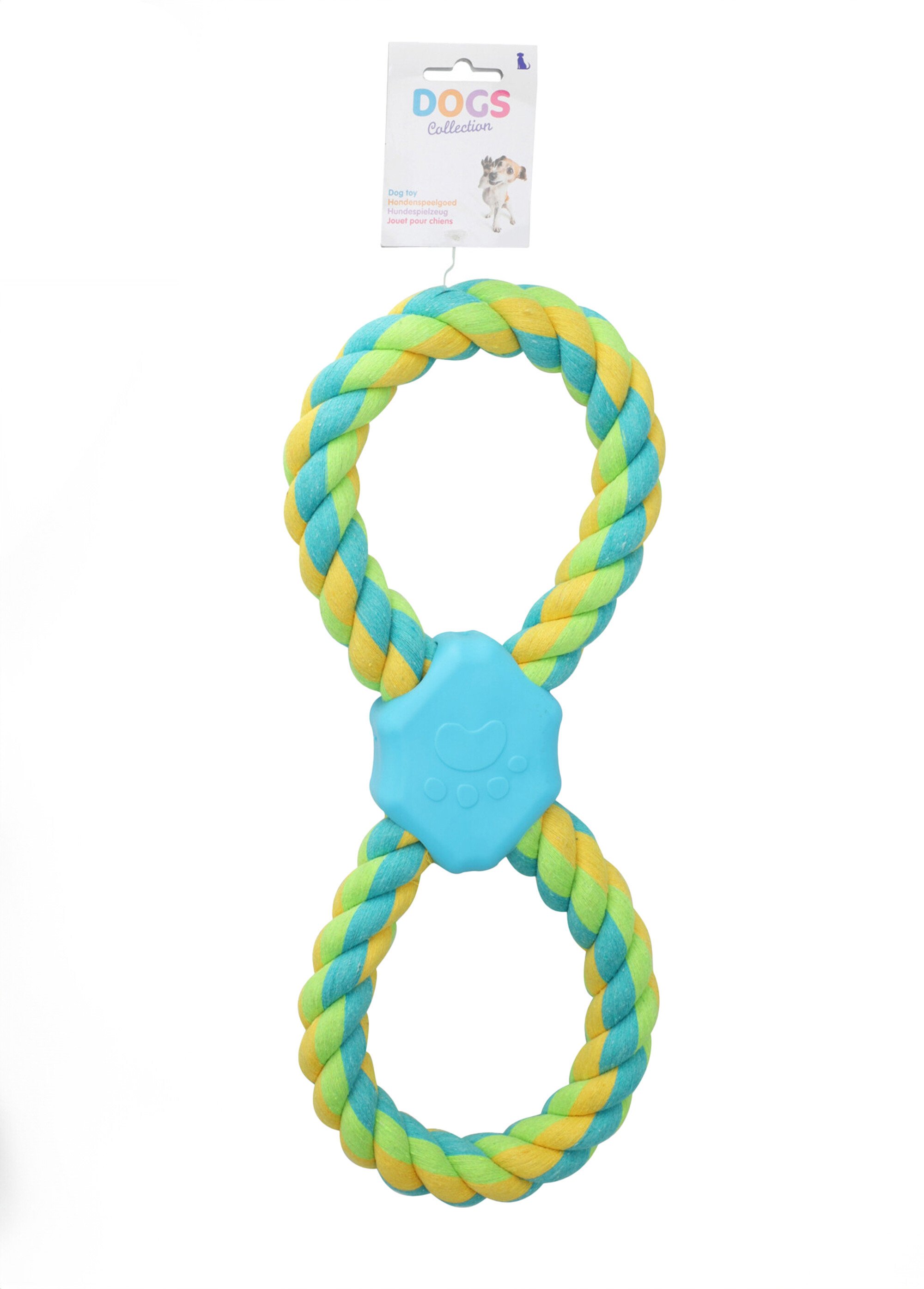 Jouet pour chien en corde forme huit JAUNE ET BLEU ET VERT KP-491013390 FA1