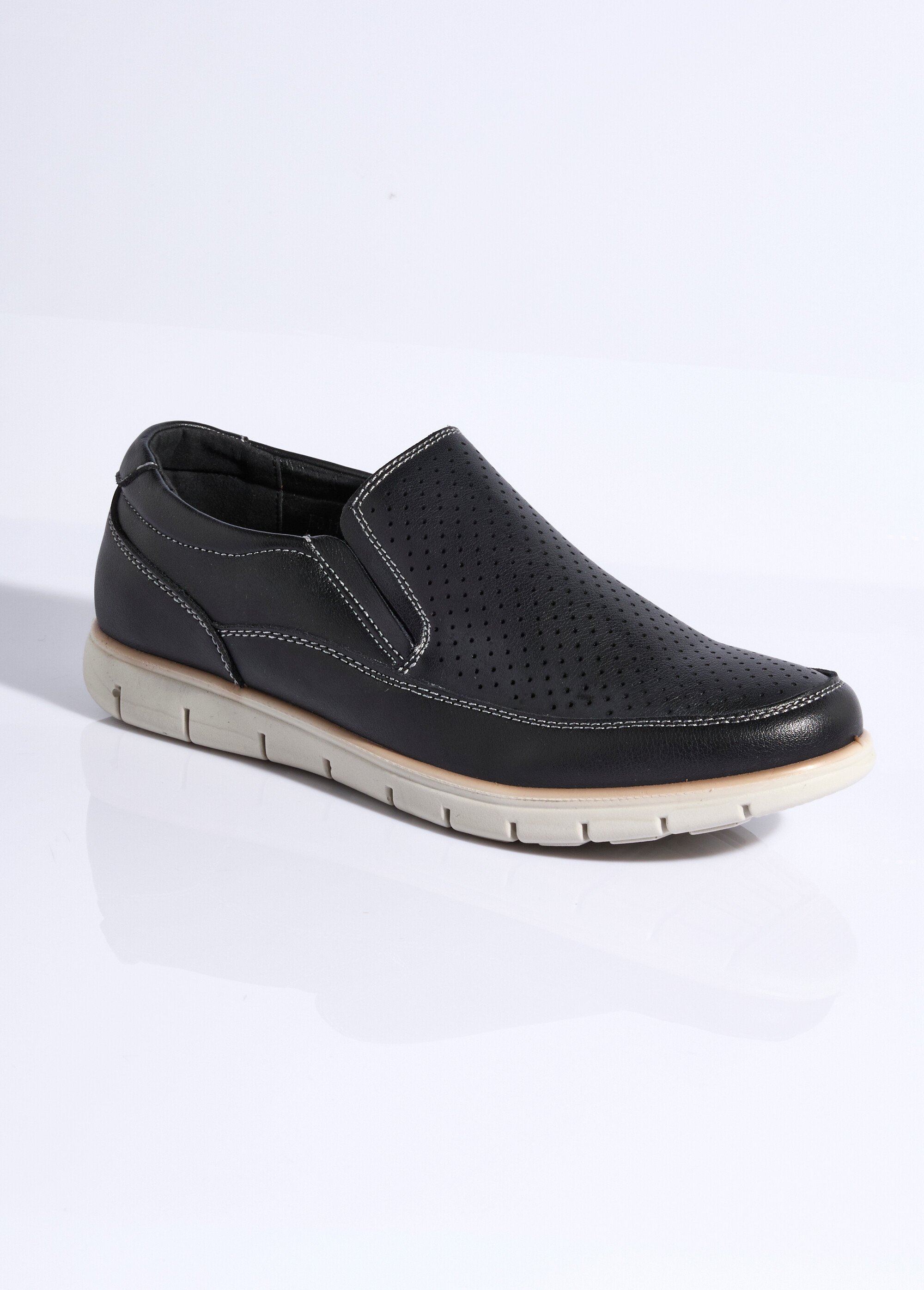 Mocassins perforés avec élastiques côté Homme Noir LBS-FQJ1617 FA1