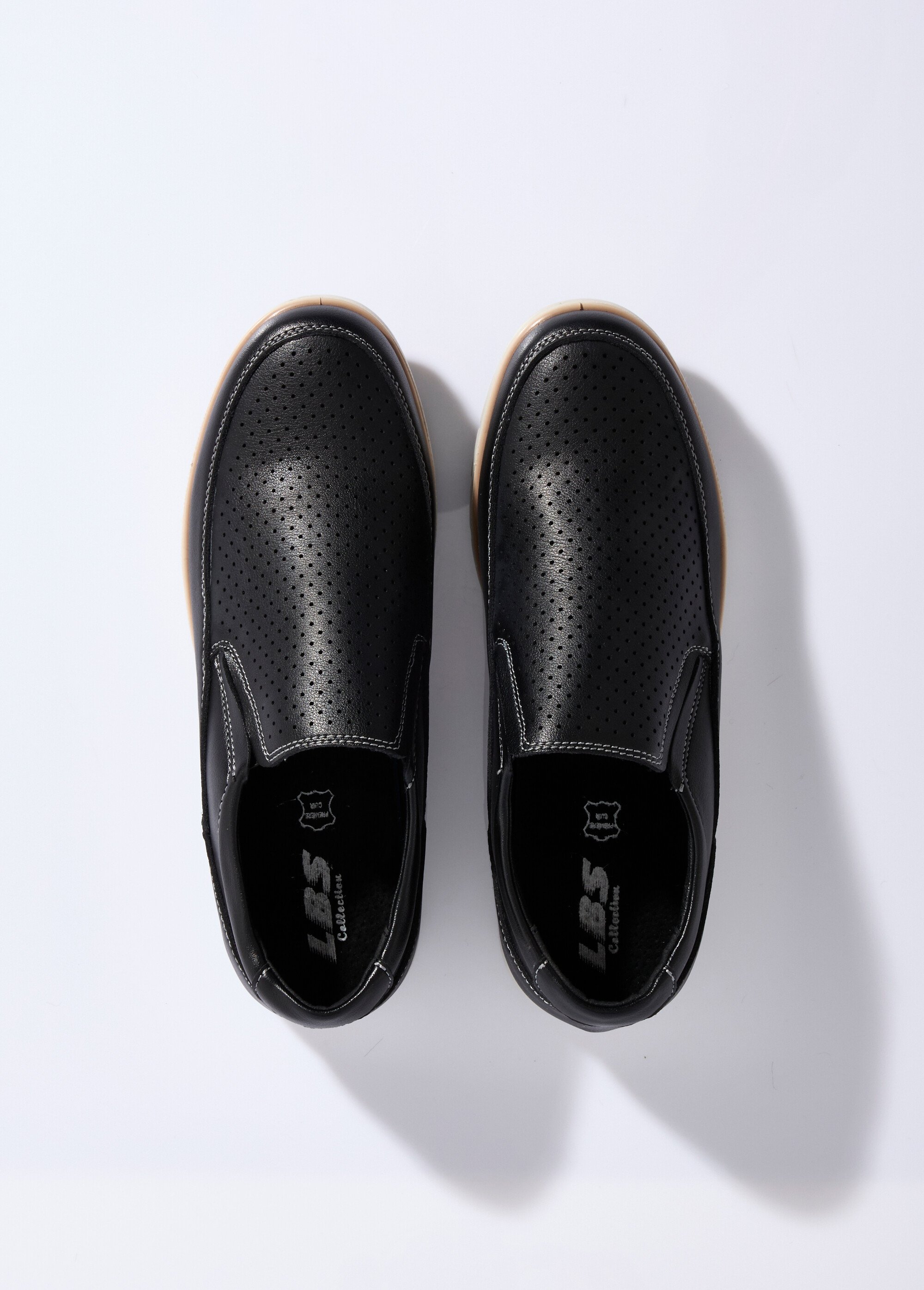 Mocassins perforés avec élastiques côté Homme Noir LBS-FQJ1617 OV1