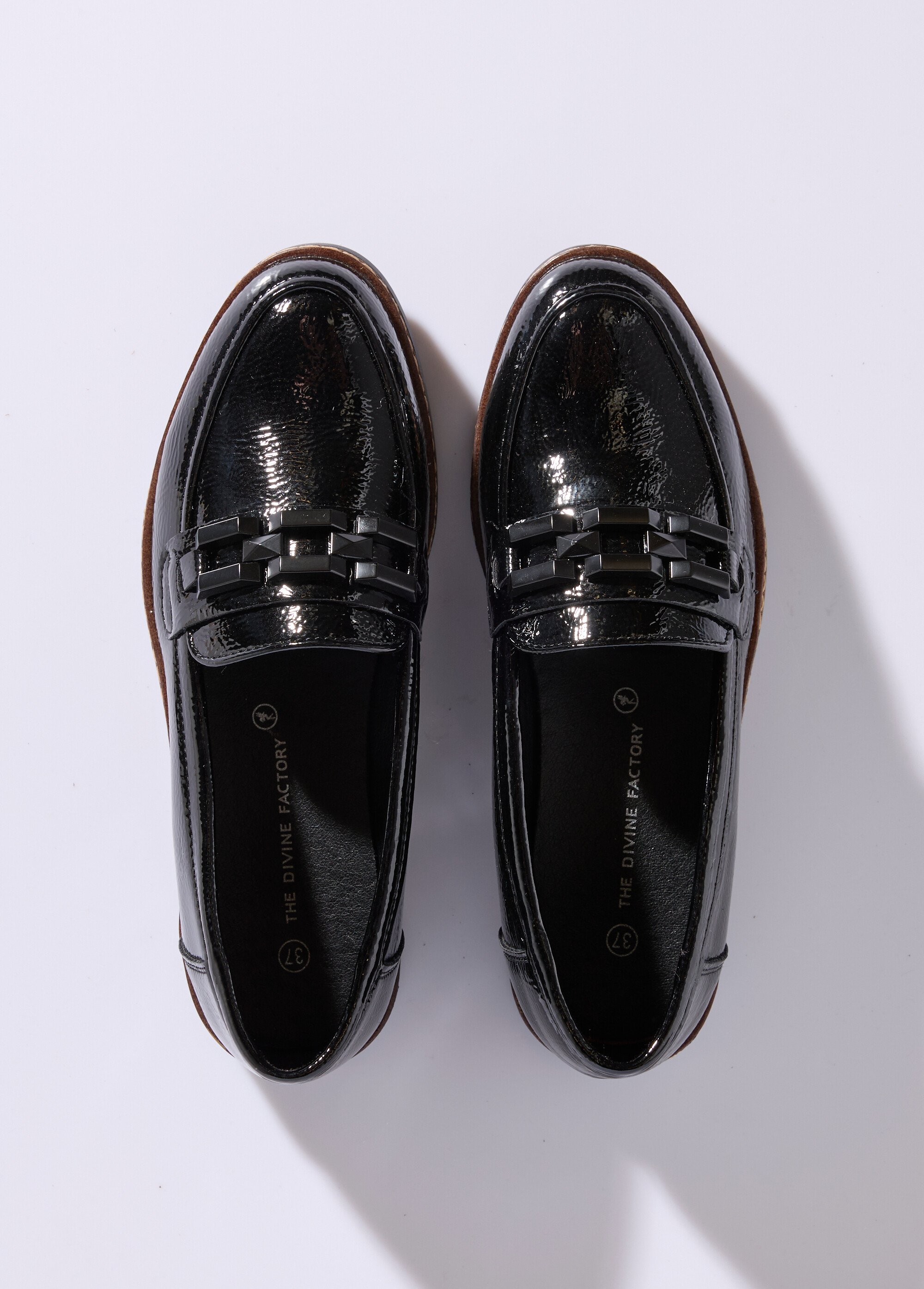 Mocassins semelle compensée style rock Femme Noir JPTDF-5309 OV1