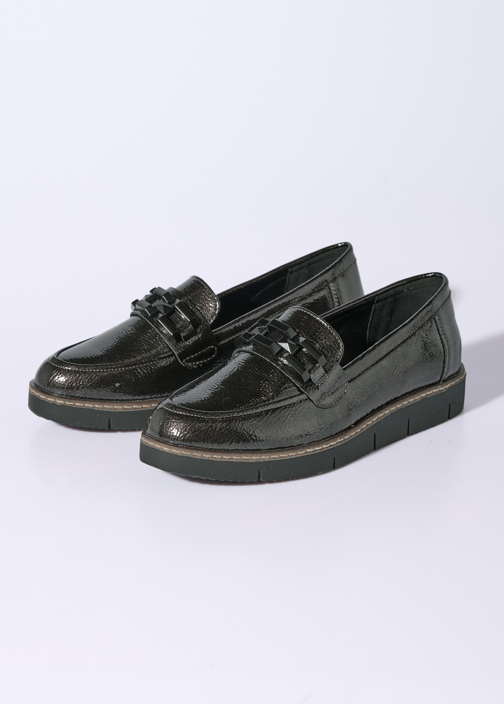 Mocassins semelle compensée style rock Femme Gris JPTDF-5309 DE1