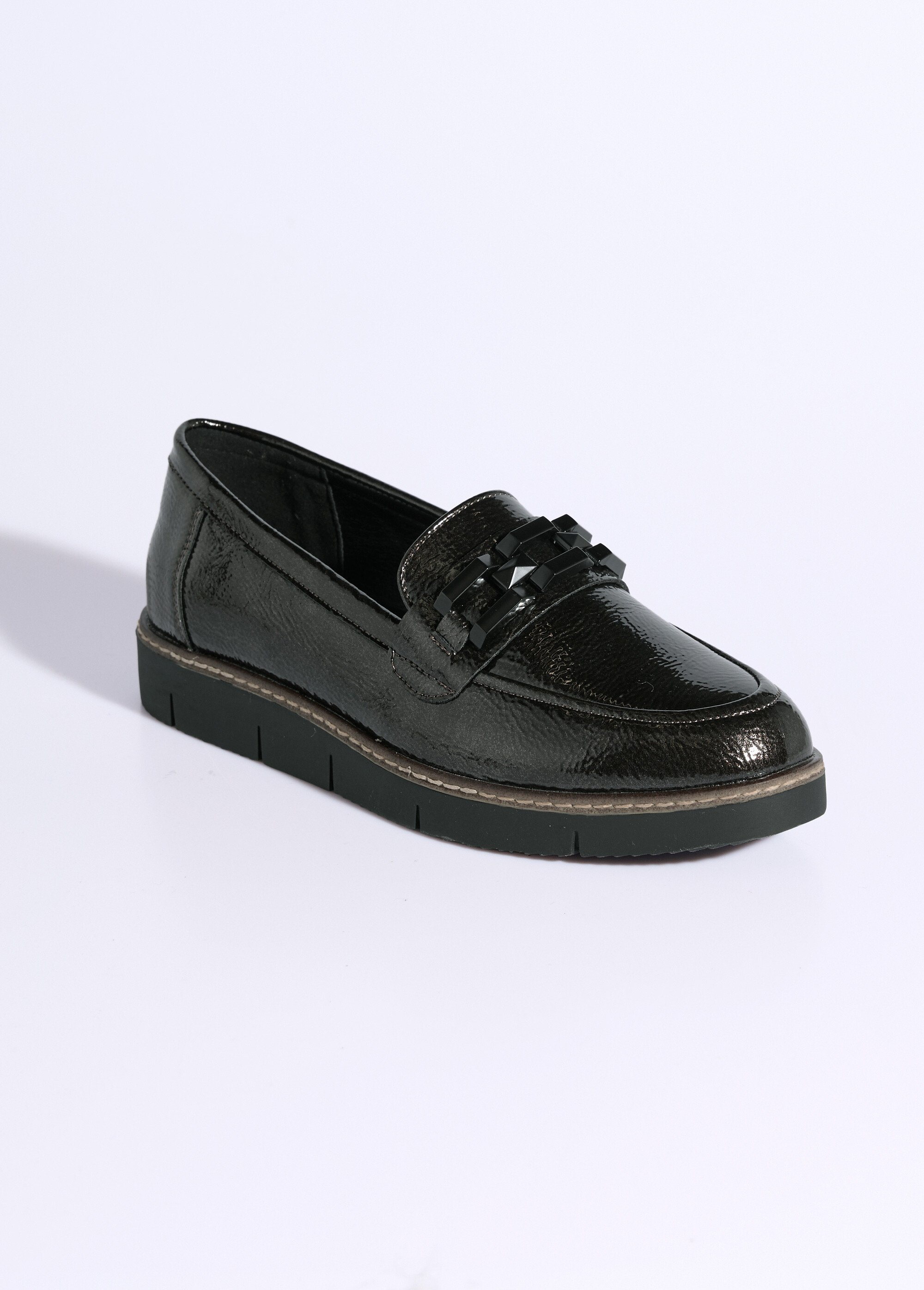 Mocassins semelle compensée style rock Femme Gris JPTDF-5309 FA1