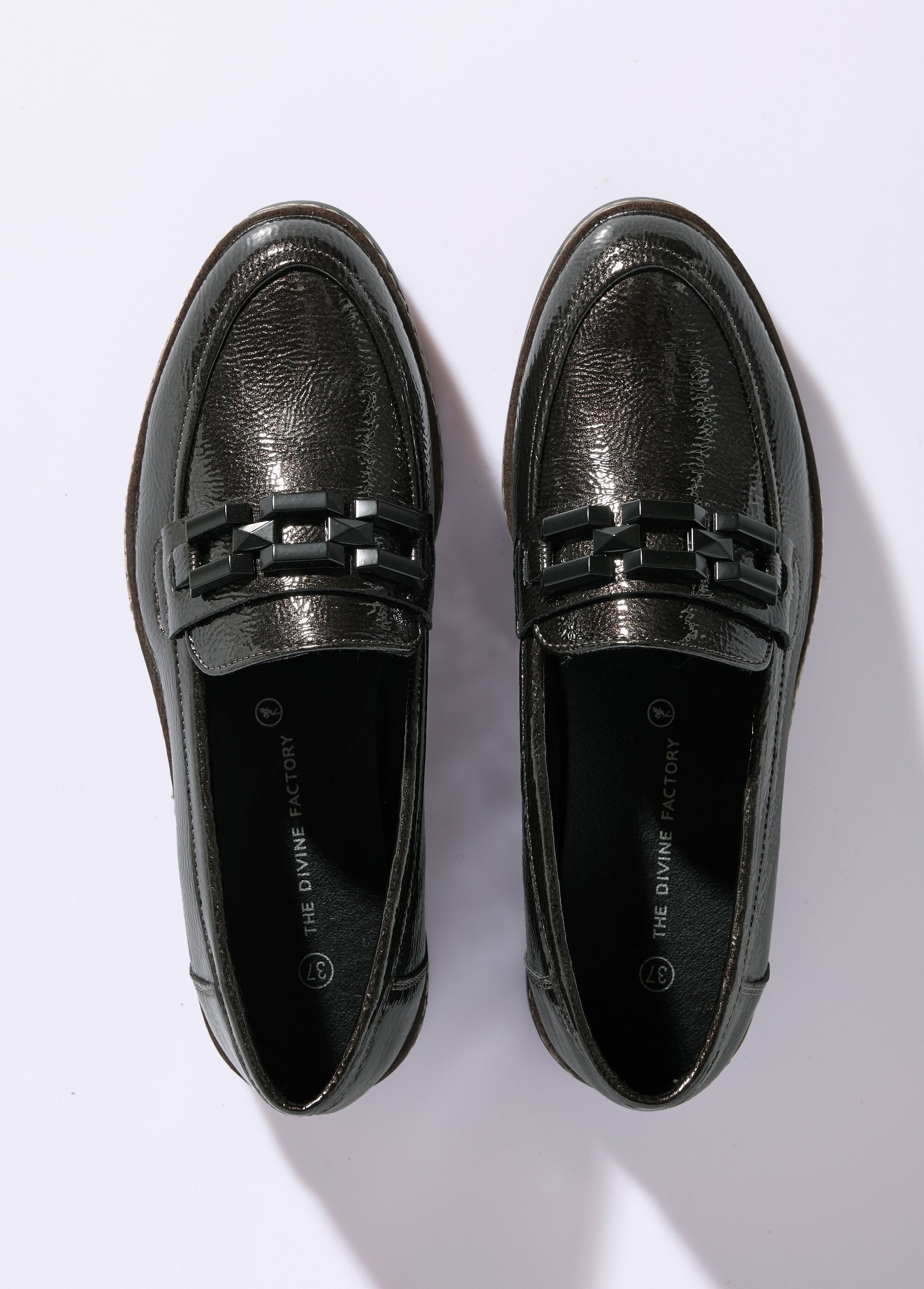 Mocassins semelle compensée style rock Femme Gris JPTDF-5309 OV1