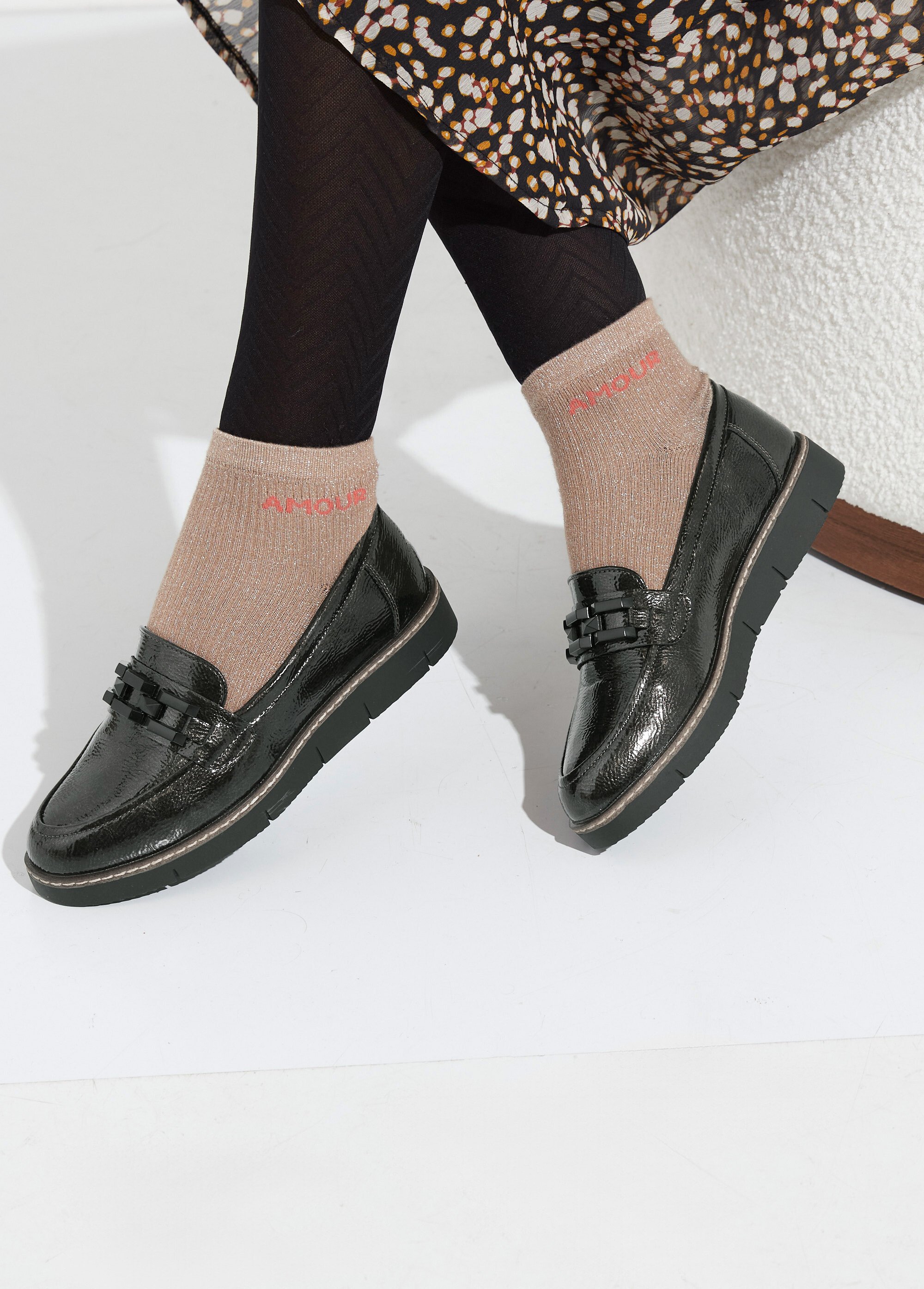 Mocassins semelle compensée style rock Femme Gris JPTDF-5309 SF1