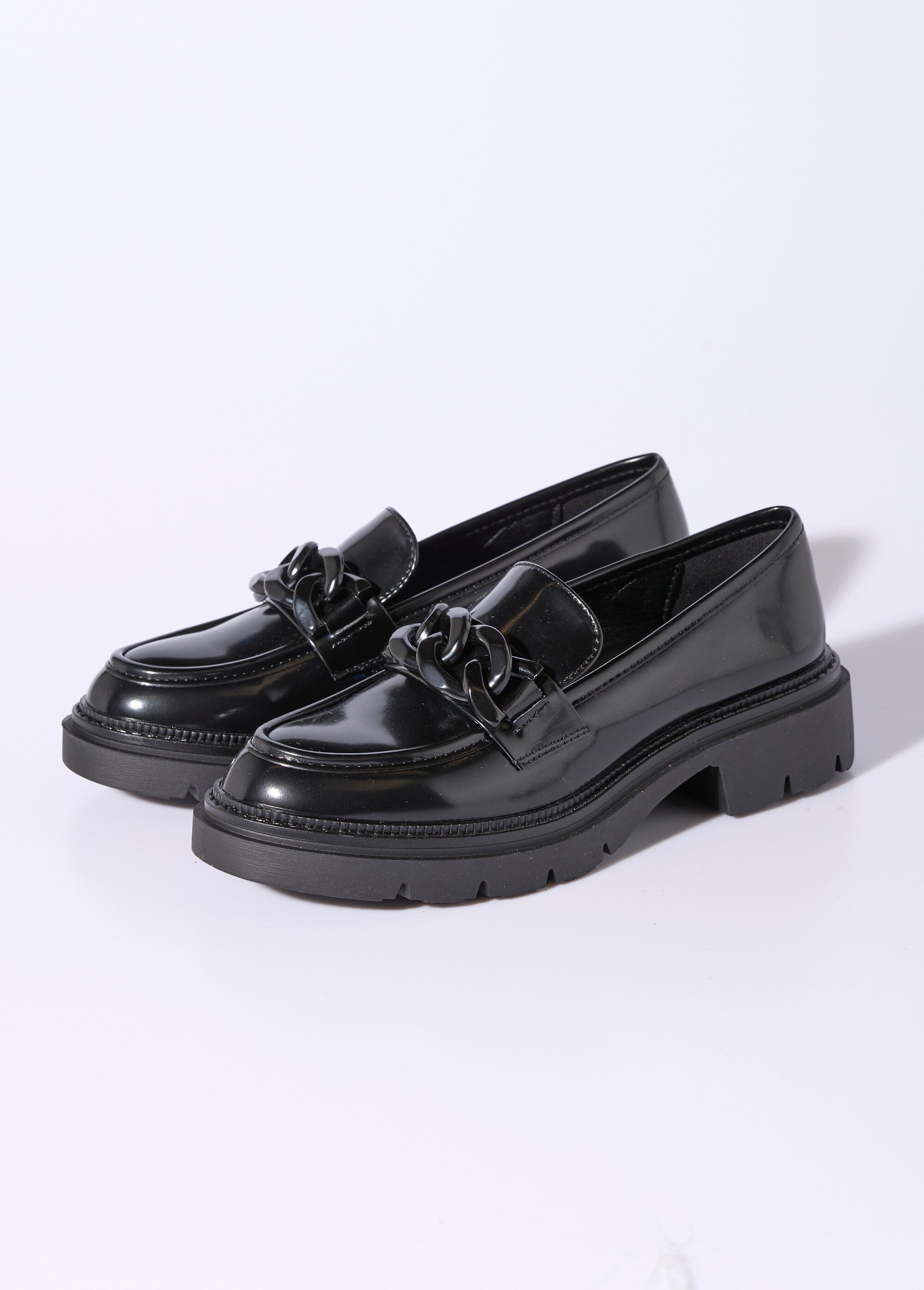 Mocassins style chunky, maillons métal Femme Noir JPTDF-5319 DE1