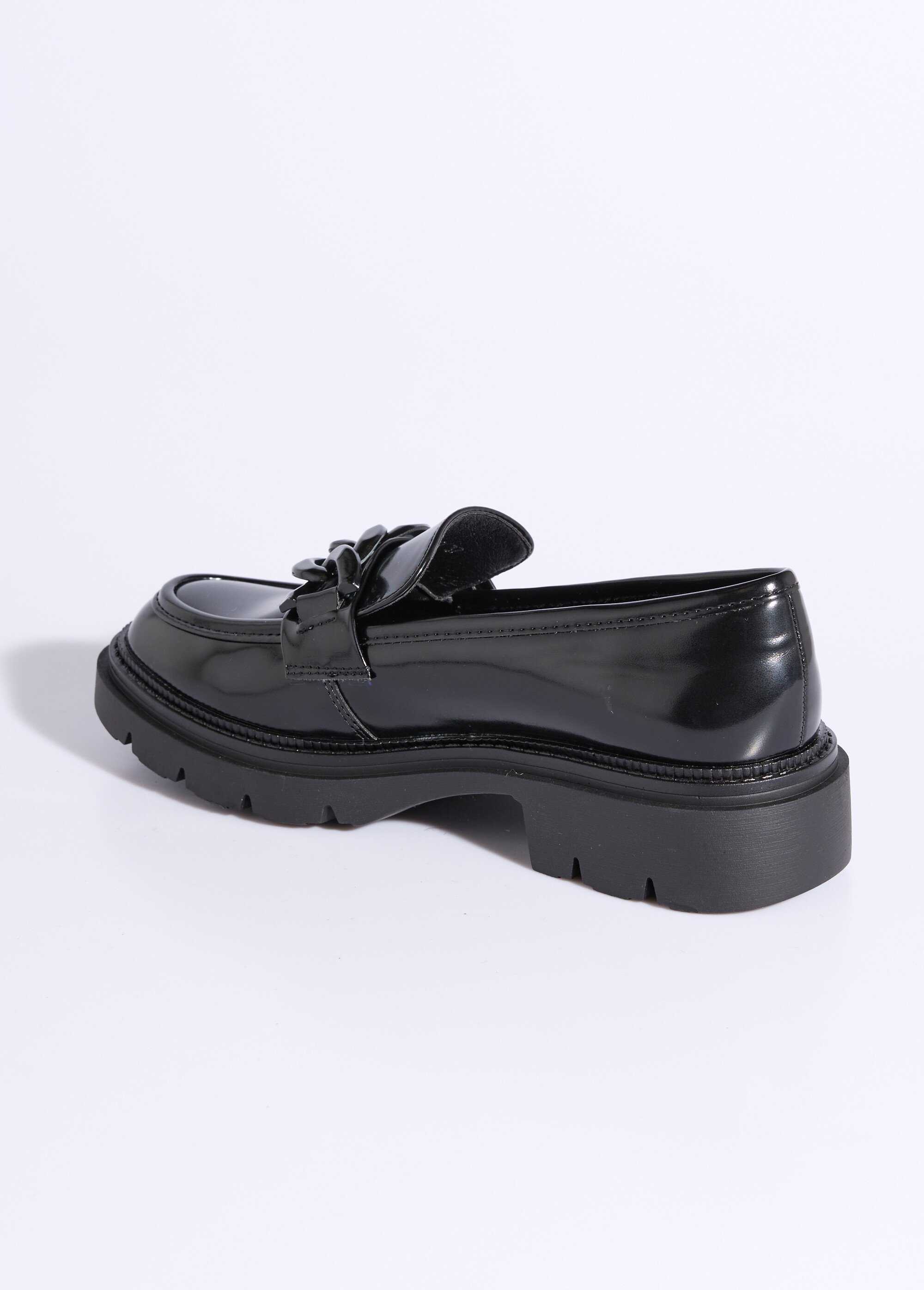 Mocassins style chunky, maillons métal Femme Noir JPTDF-5319 DO1