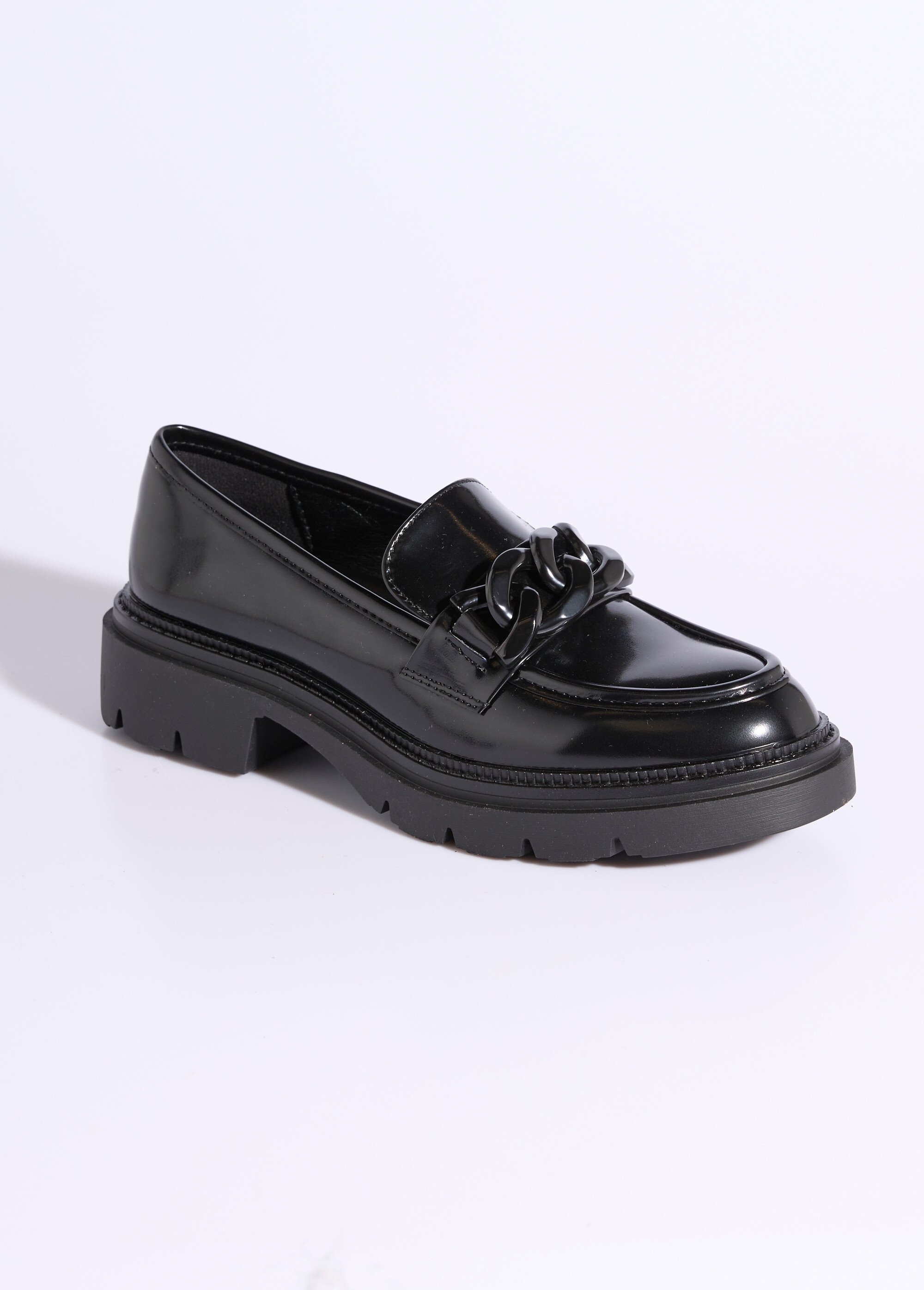 Mocassins style chunky, maillons métal Femme Noir JPTDF-5319 FA1