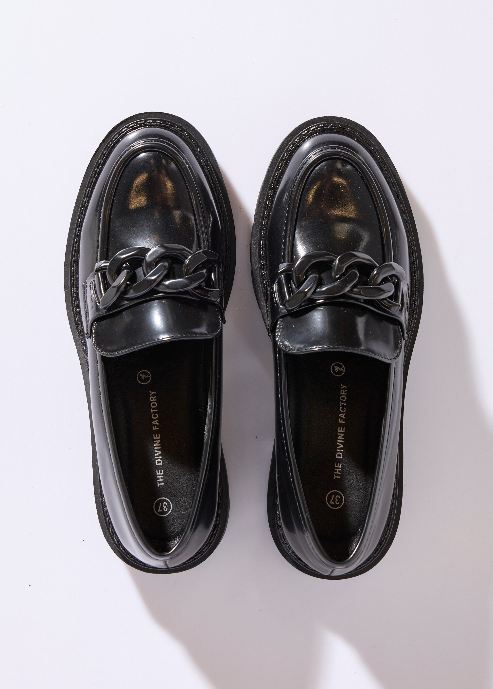 Mocassins style chunky, maillons métal Femme Noir JPTDF-5319 OV1