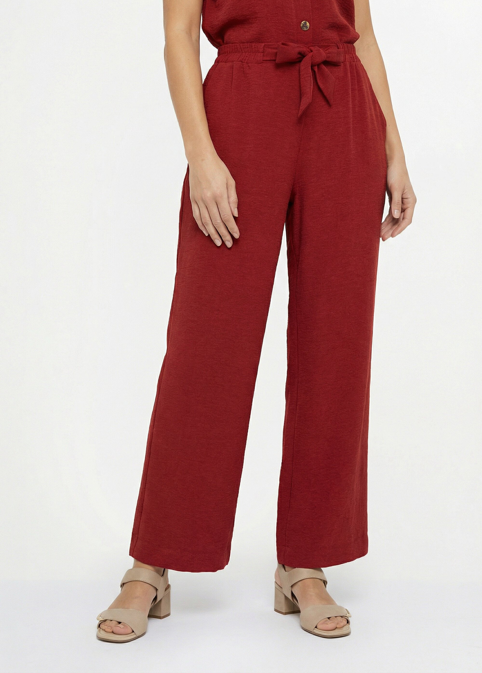 Pantalon souple texturé, noué taille Femme Orange MOD-PHAKI FA1