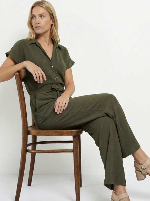 Pantalon souple texturé, noué taille Femme Vert MOD-PHAKI MV1