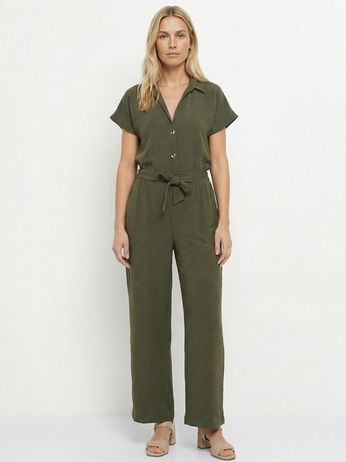 Pantalon souple texturé, noué taille Femme Vert MOD-PHAKI SF1