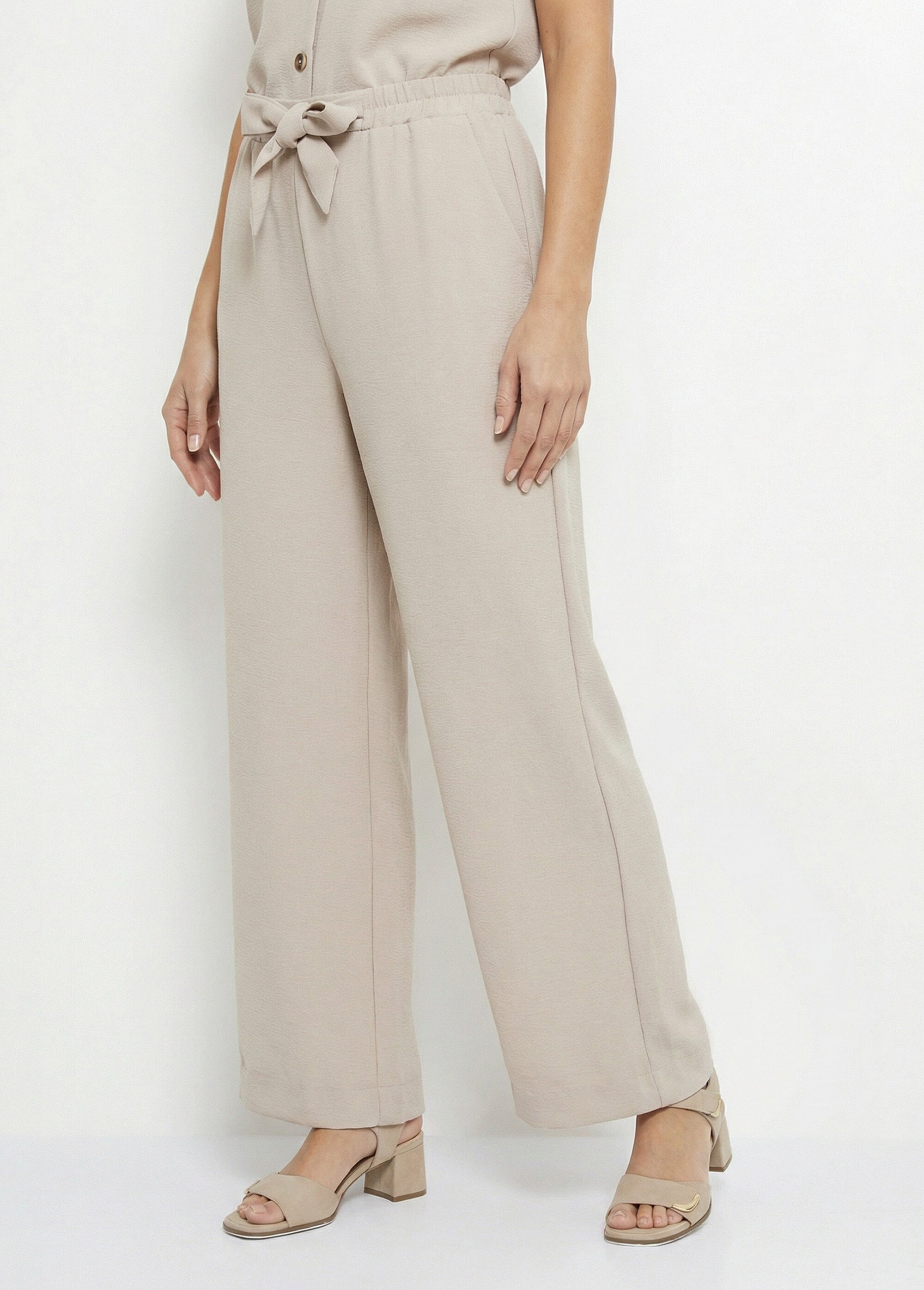 Pantalon souple texturé, noué taille Femme Beige MOD-PHAKI FA1
