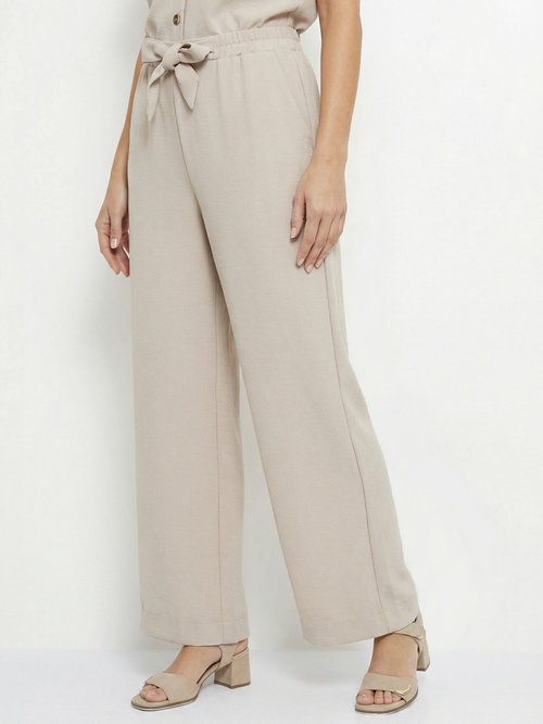 Pantalon souple texturé, noué taille Femme Beige MOD-PHAKI FA1