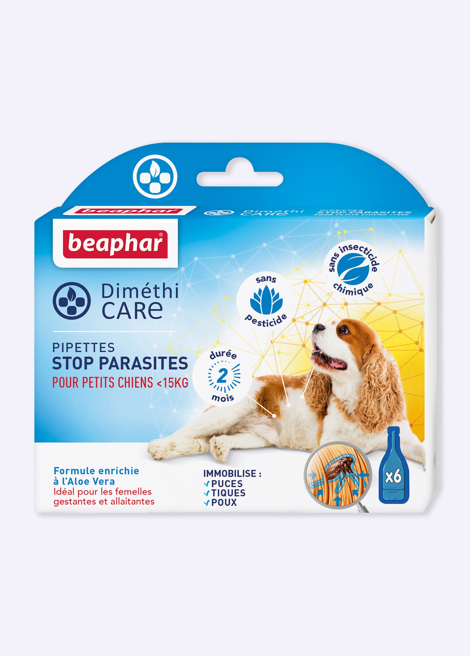 Pipettes anti parasites x6, chien <15kg BLEU BEA-14198 FA1