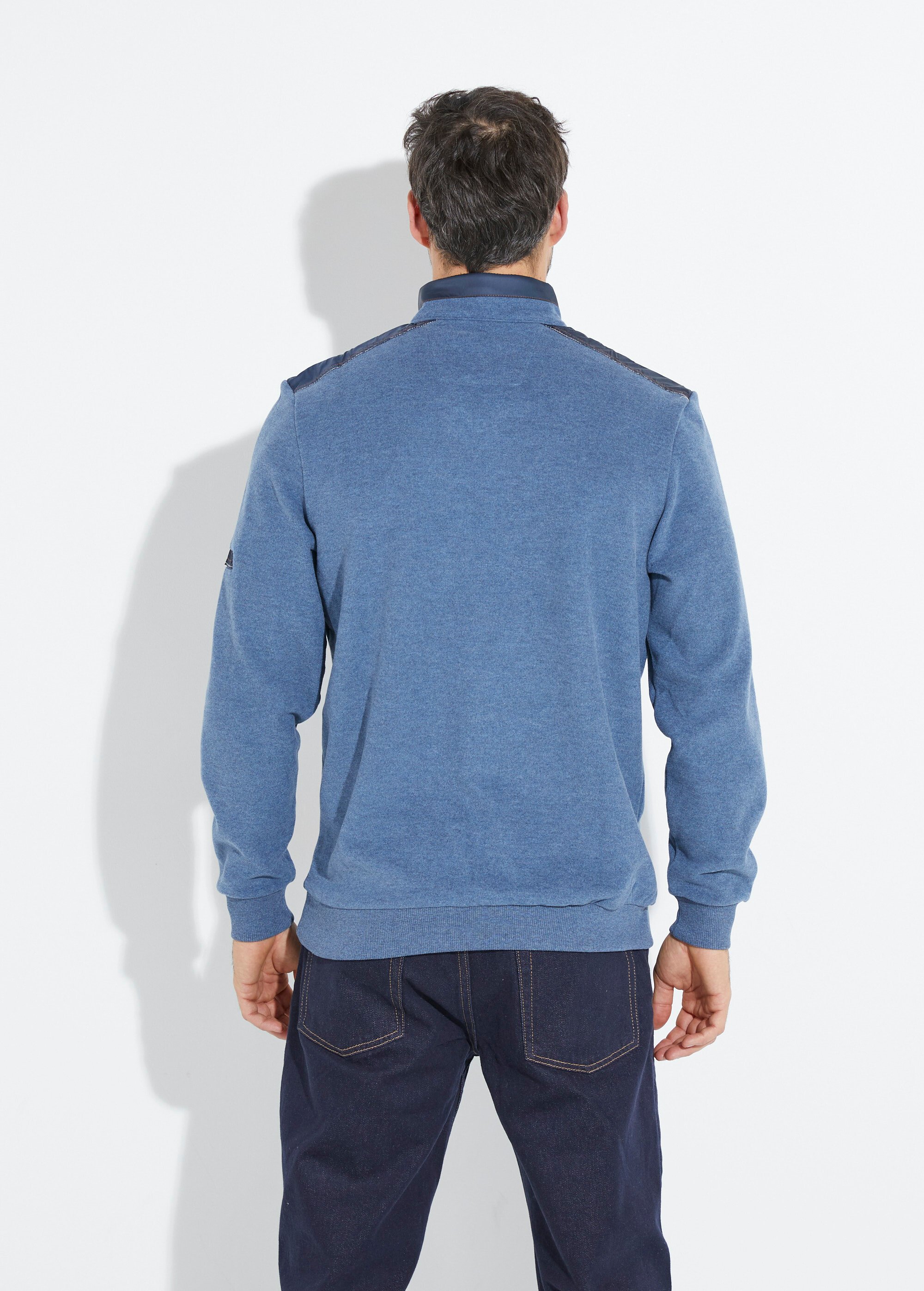 Pull avec col zippé et détails bimatière Homme Bleu STI22920 DO1