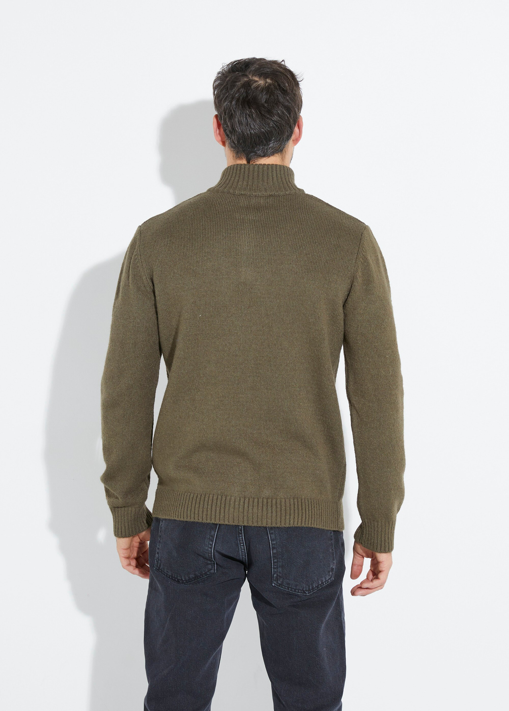 Pull col zippé chaud, laine majoritaire Homme Vert STI23000 DO1