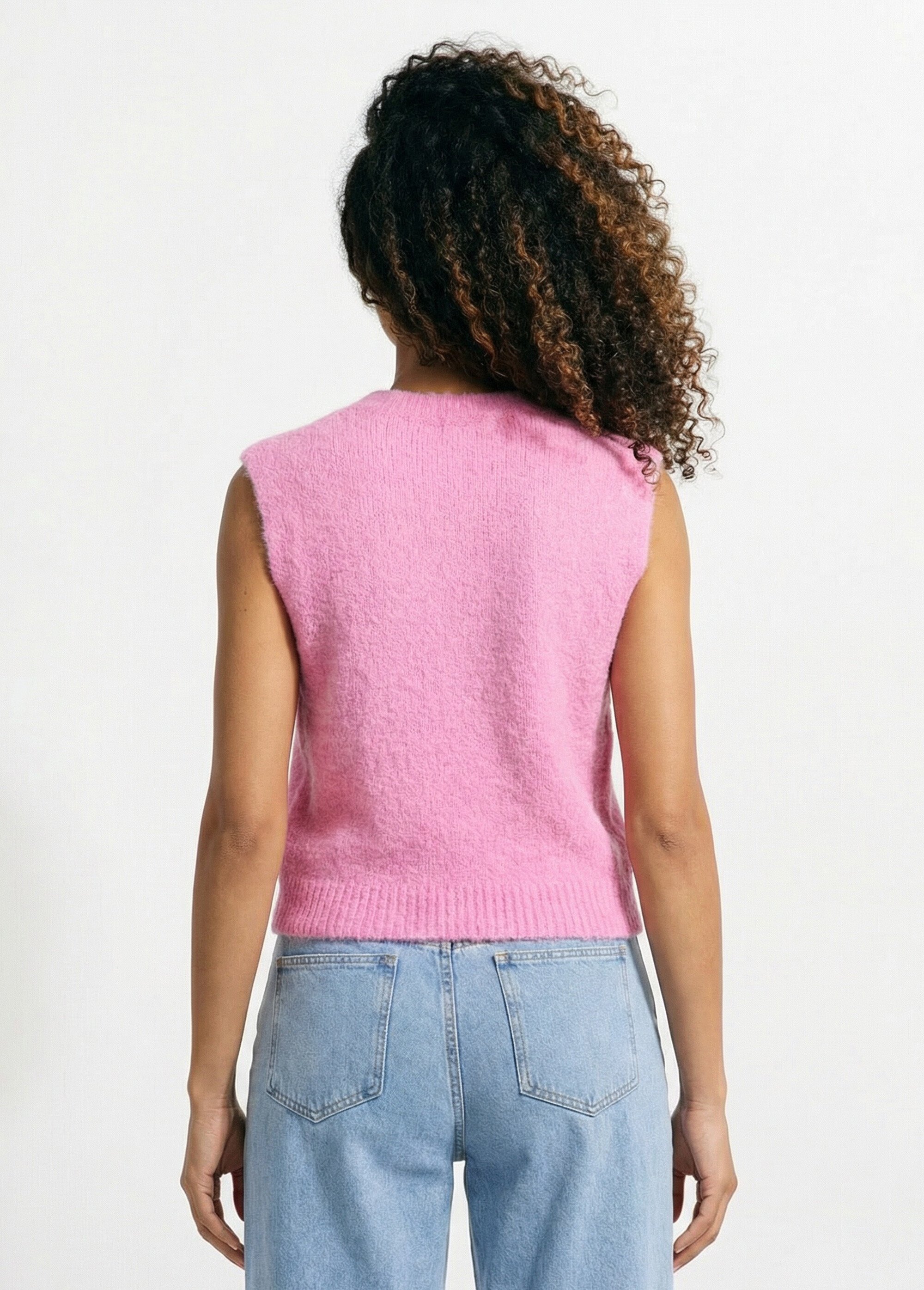 Pull sans manches en maille avec laine Femme Rose IA-AR1089 DO1