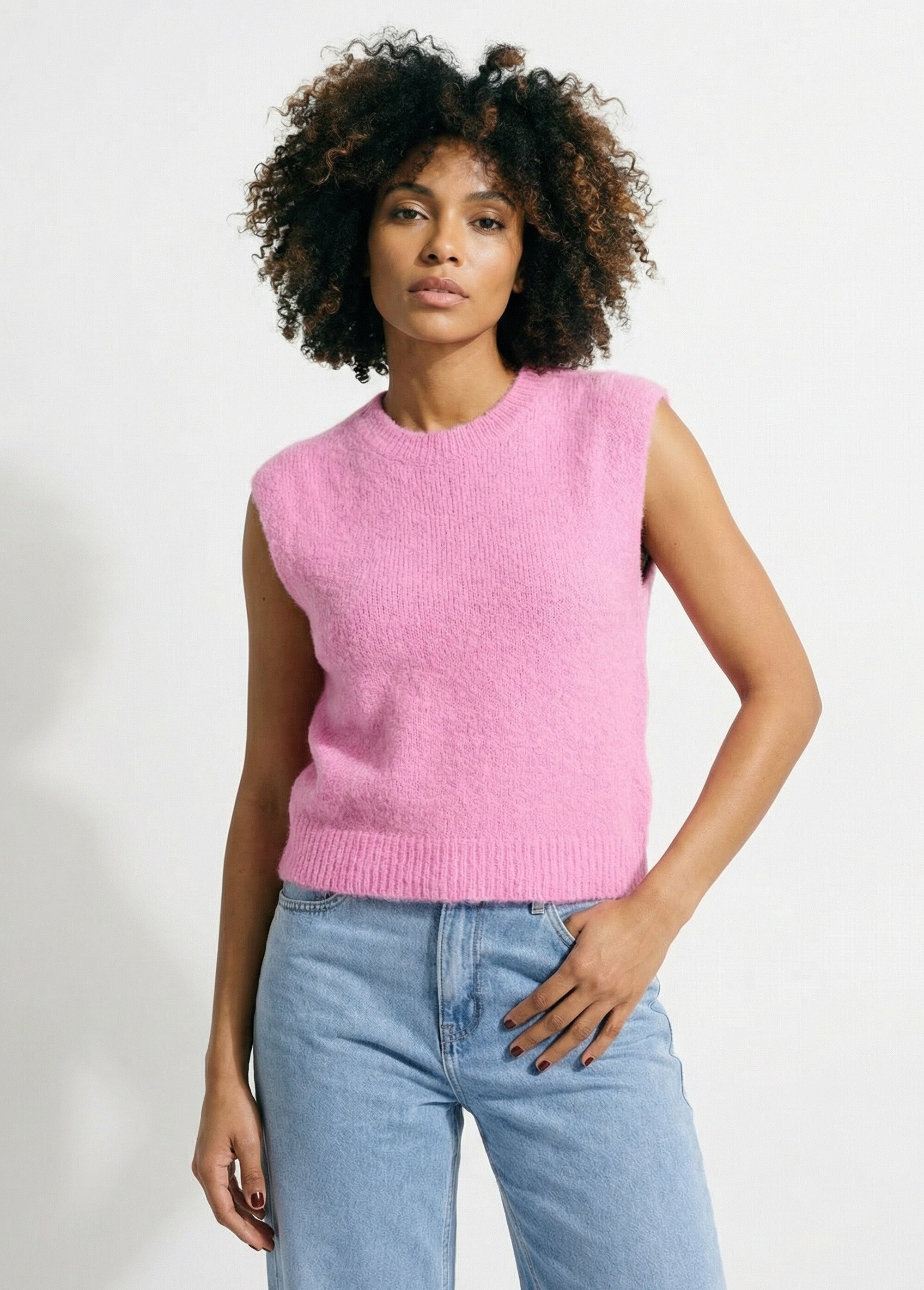 Pull sans manches en maille avec laine Femme Rose IA-AR1089 FA1